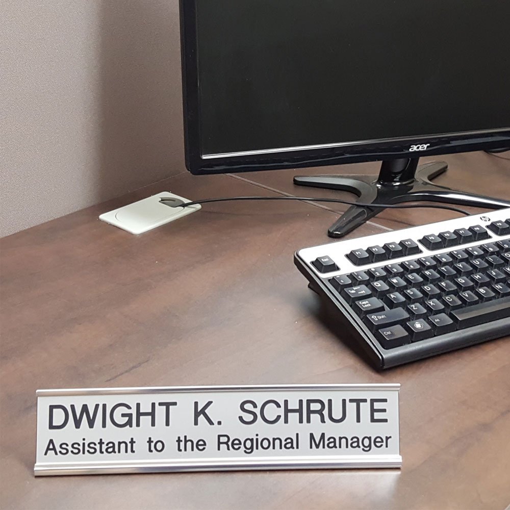 Dwight K. Schrute Funny Office Desk Name Plate - Unique The Office TV Show Gag Gift for Fans - Perfect for Work Desks, Secret Santa & White Elephant Gifts