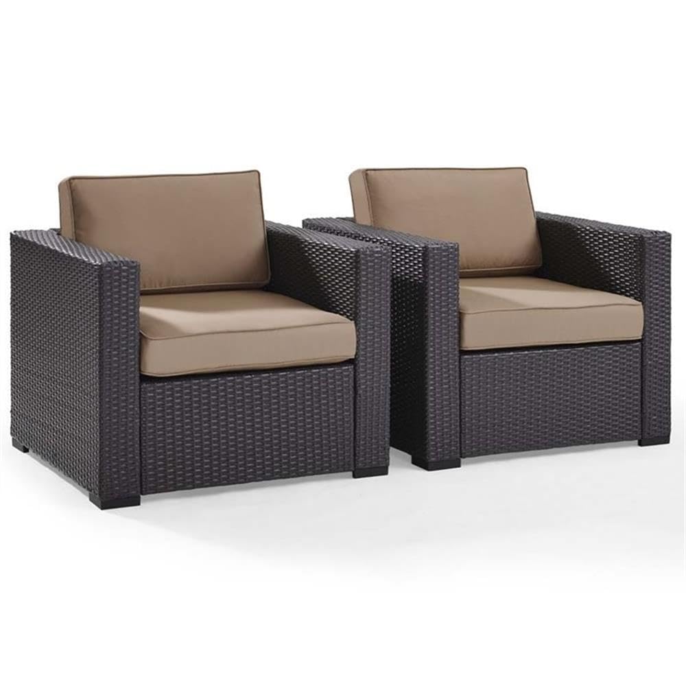 Pemberly Row Brown & Mocha Wicker Patio Arm Chairs (Set of 2) - Outdoor Furniture for Garden, Poolside & Backyard Relaxation