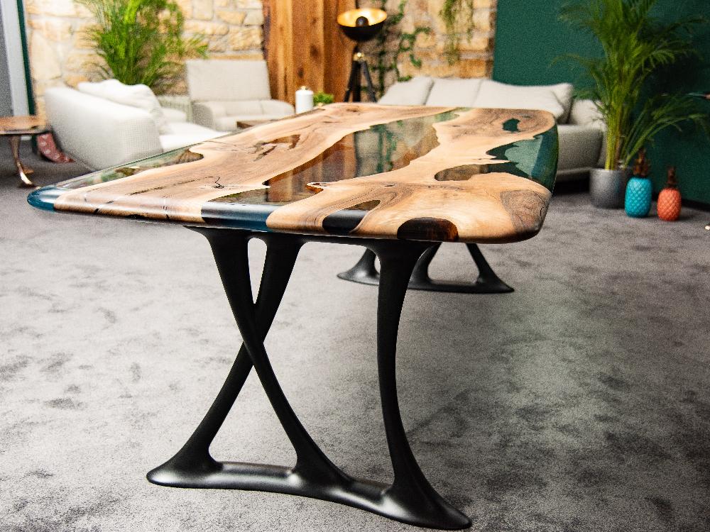 Custom Epoxy Resin Dining Table - Handmade Osso Wood & Resin Live Edge Table for Modern Dining Room, Kitchen, Restaurant & Office Decor
