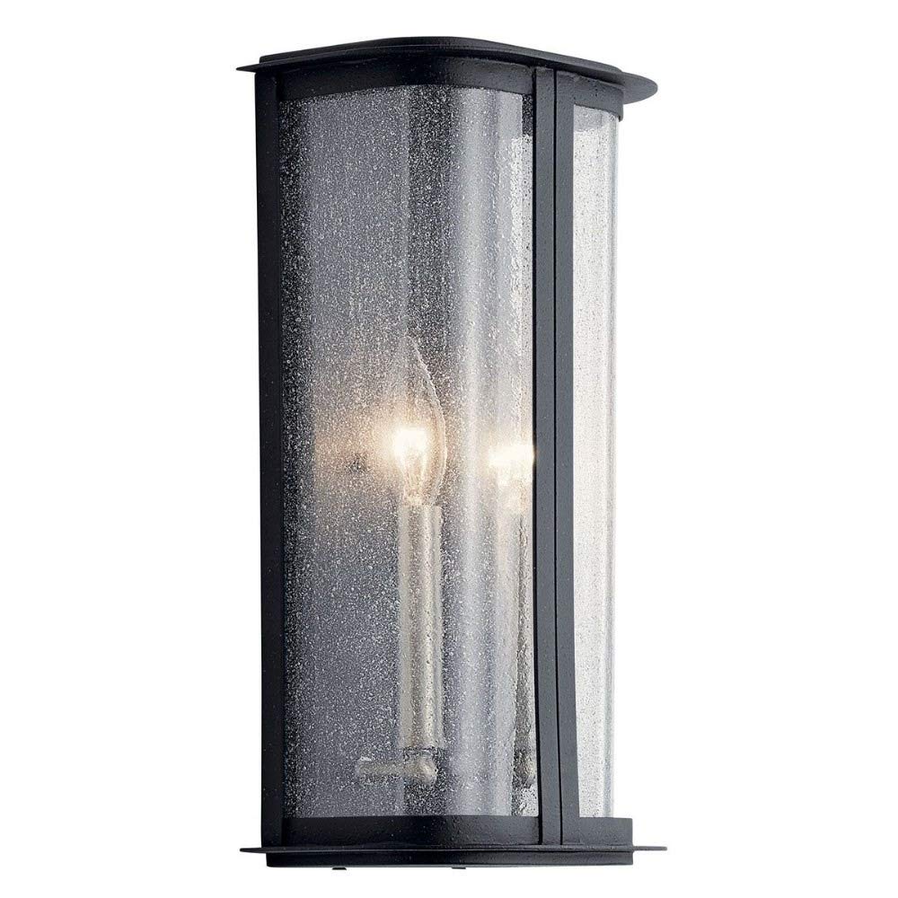 Kichler Timmin 14 Inch Single Light Wall Sconce - Clear Seeded Glass Shade with Distressed Black Finish - Perfect for Bedroom, Hallway, or Entryway Lighting