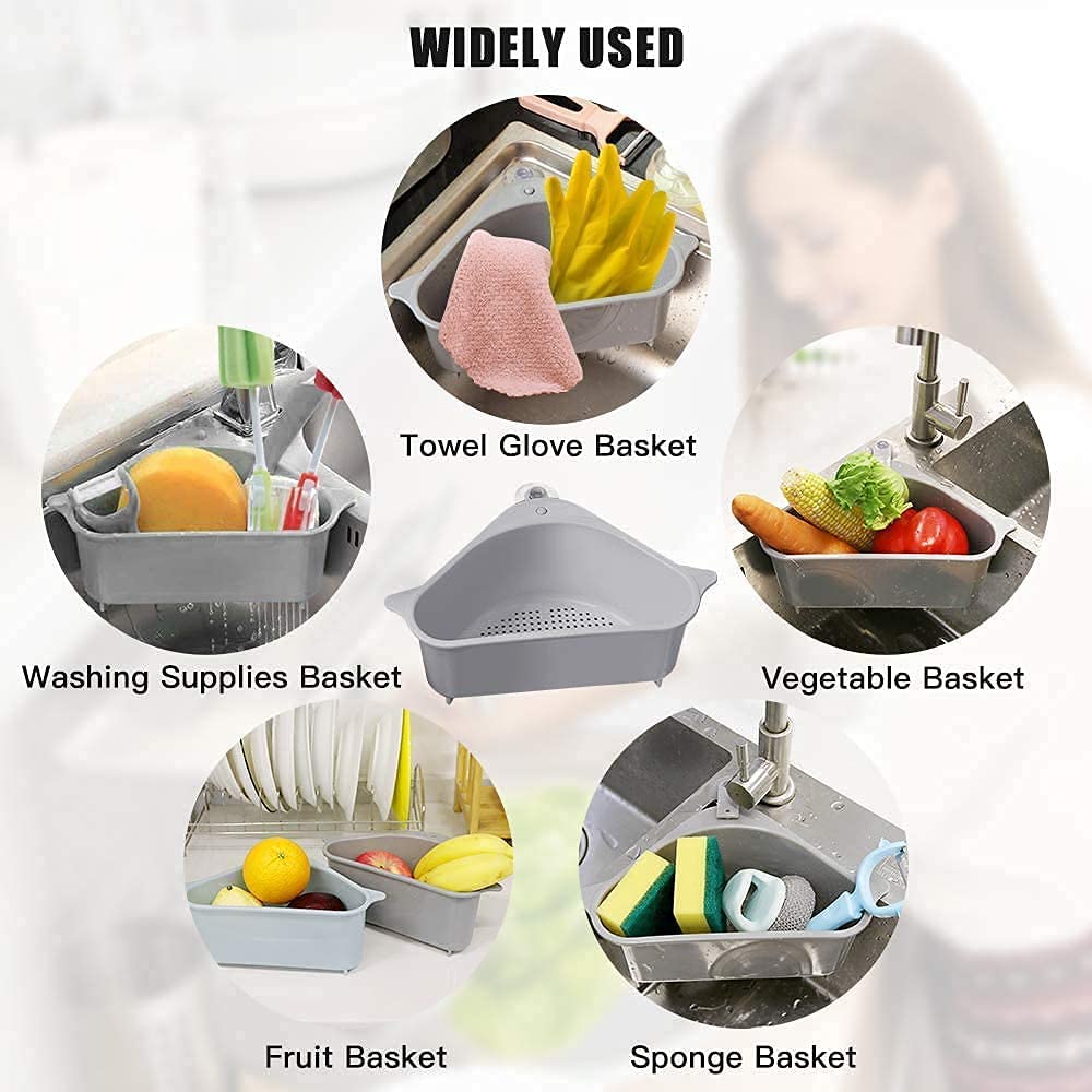 MOSHTU Multi-Functional Triangle Kitchen Sink Basket - Durable Stainless Steel Drain Storage Rack for Washing Vegetables, Fruits, and Dishes - Perfect for Small Kitchen Organization and Dish Drying