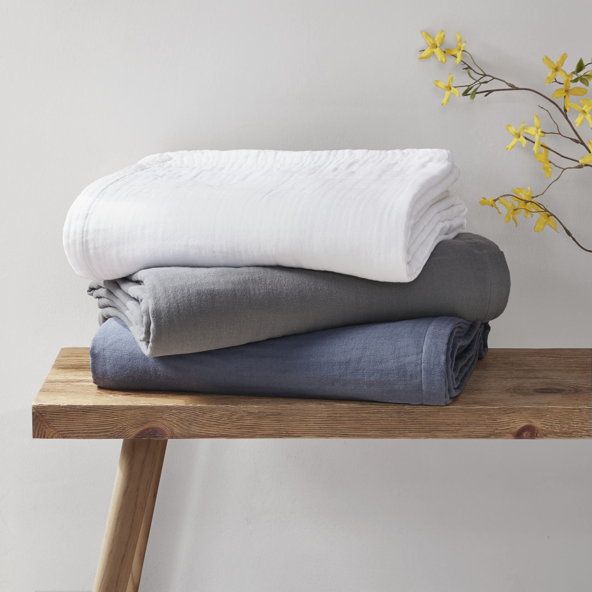 100% Cotton Gauze Blanket - Soft, Breathable & Lightweight Summer Blanket - 3 Layer All Season Blanket for Bed, Couch & Office - Full/Queen Size 90x90 Inches - Charcoal Grey - Perfect for Home, Travel & Baby Nursery