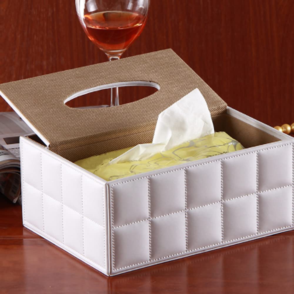 Premium Leather Desk Organizer - Multi-Function Pen, Pencil, Remote Control & Phone Holder with Tissue Box Cover - Stylish White Office Storage Solution for Home & Workspace Organization