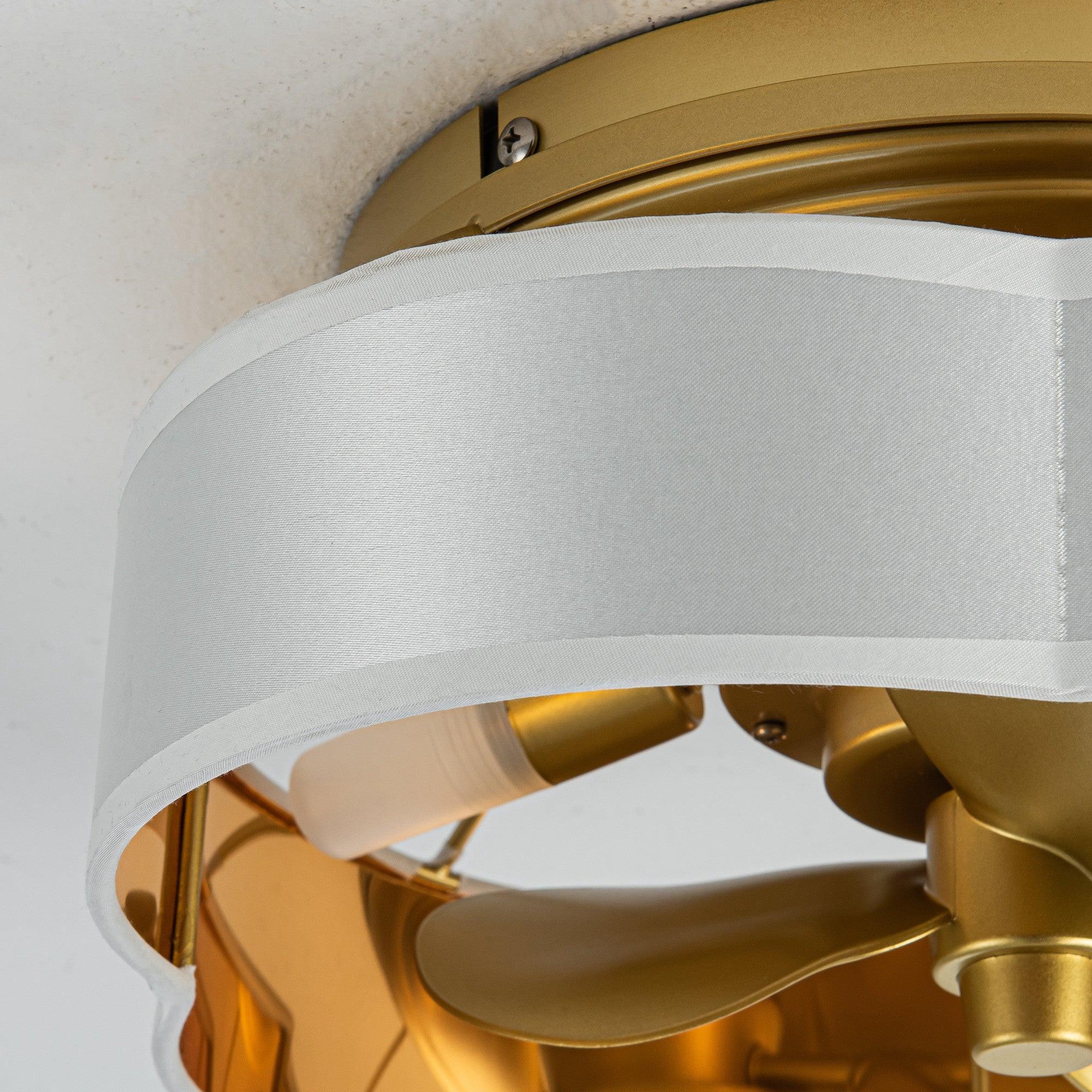 13 Inch Gold Flush Mount Ceiling Fan with LED Light and Remote Control - Modern Low Profile Design for Bedroom, Living Room, and Office Spaces