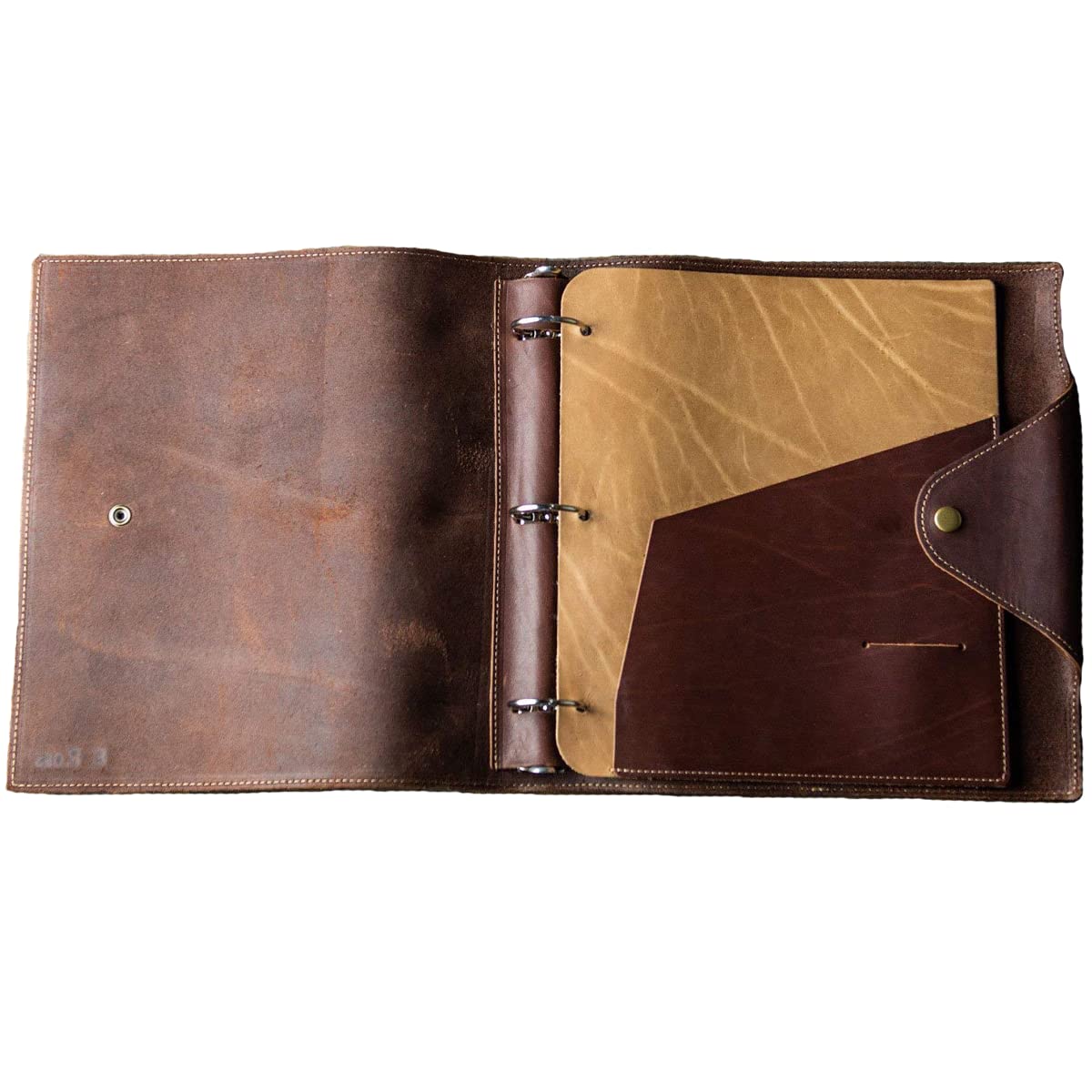 Holtz Leather Co. Personalized 3-Ring Leather Binder - Custom Brown Leather Notebook, Photo Album & Recipe Organizer - Perfect for Office, School & Home Organization
