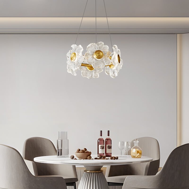 Elegant Flora Glass Chandelier - Modern Crystal Ceiling Light Fixture for Dining Room, Living Room & Bedroom Decor
