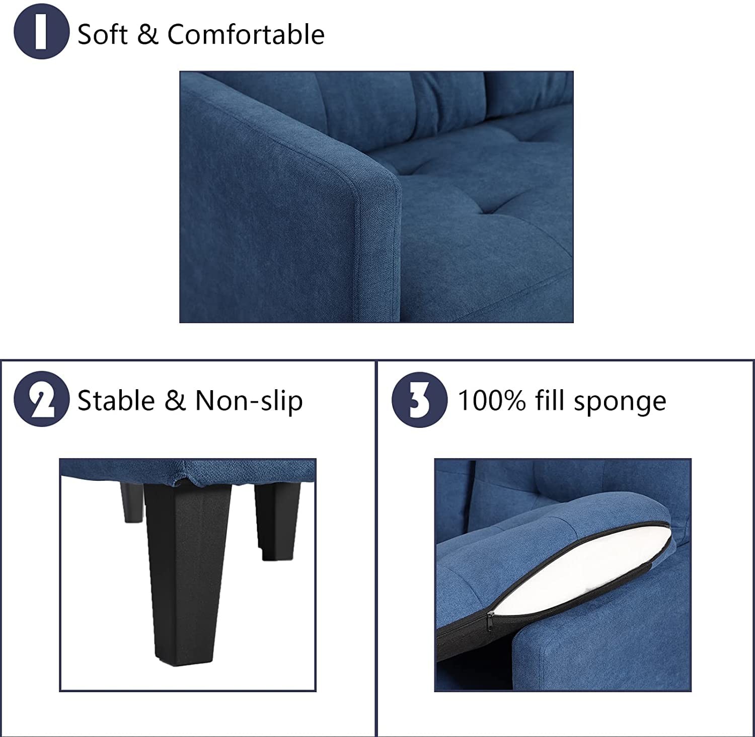 Grepatio Convertible Sectional Sofa - L-Shaped Modern Linen Fabric Couch for Small Spaces (Blue) | Perfect for Apartments, Living Rooms & Home Offices