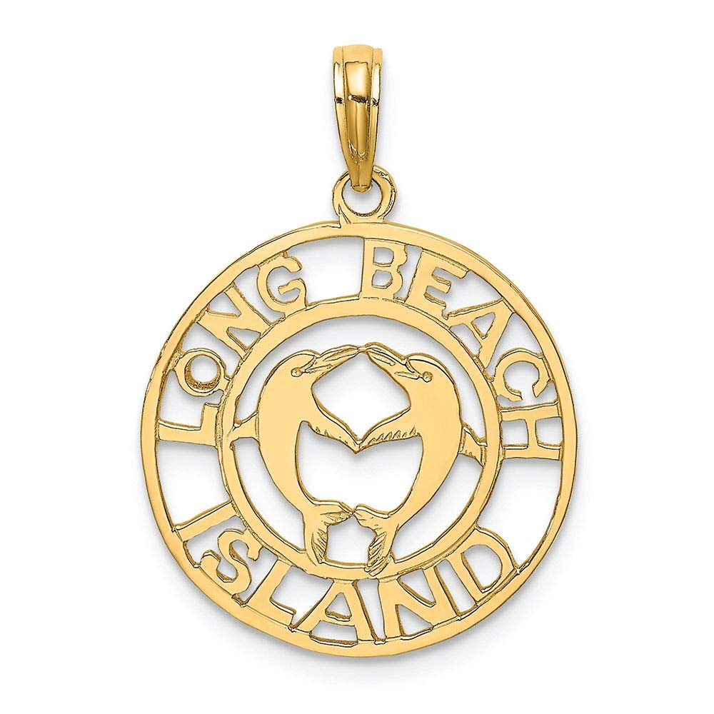 FJC Finejewelers 14k Yellow Gold Long Beach Island Double Dolphin LBI Charm Pendant - Perfect for Beach Lovers, Vacation Jewelry & Coastal Fashion Accessories