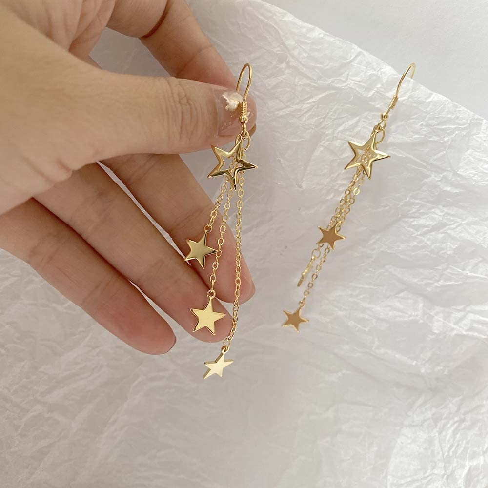 Star Long Tassel Dangle Earrings for Women | Shooting Star Earrings | Meteor Lucky Star Pearl Drop Earrings | Elegant Jewelry for Parties, Weddings & Date Nights