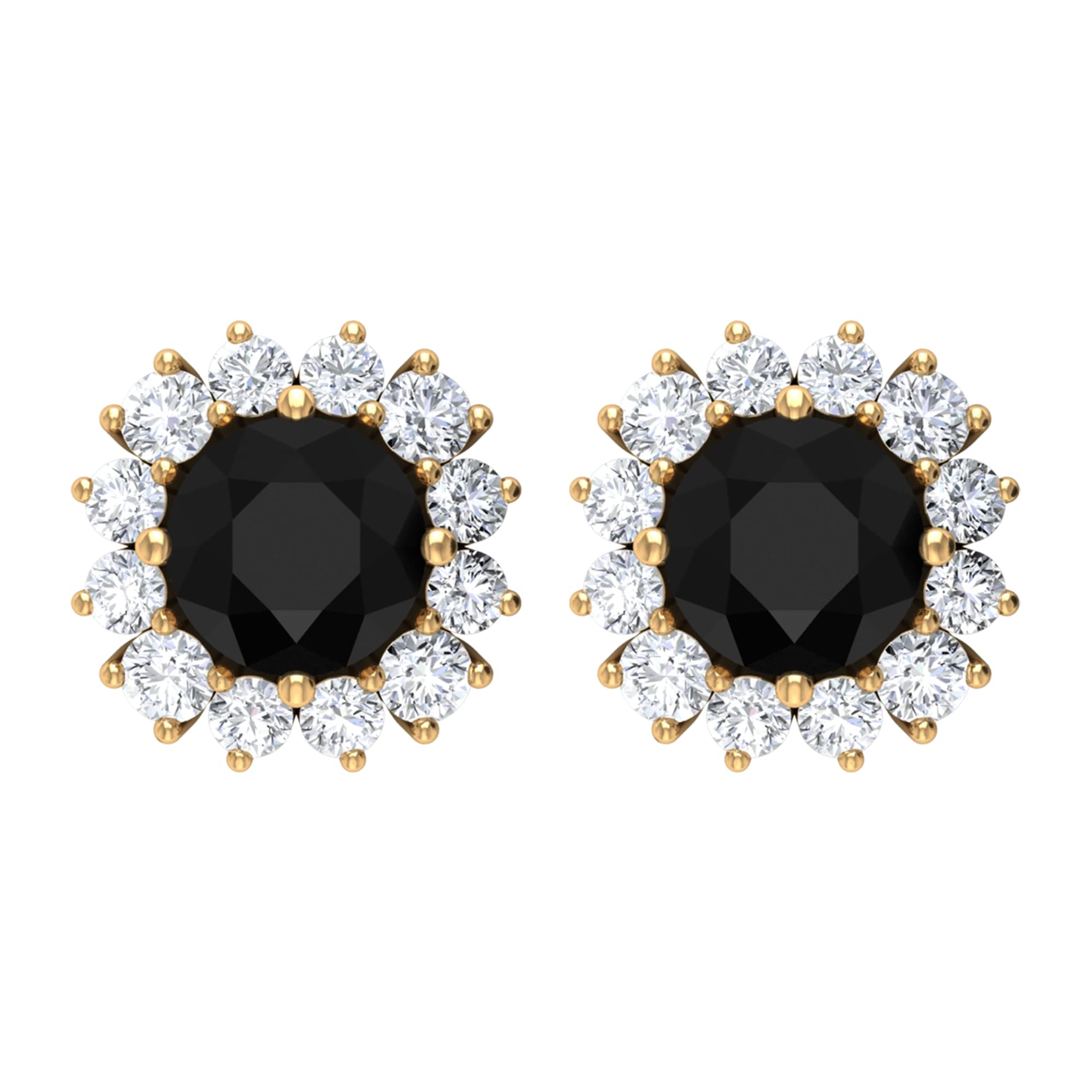3/4 CT Black Onyx and Moissanite Stud Earrings - 4mm Round Cut 14K Solid Gold Halo Earrings for Women | Elegant Jewelry Gift for Birthday, Anniversary & Special Occasions