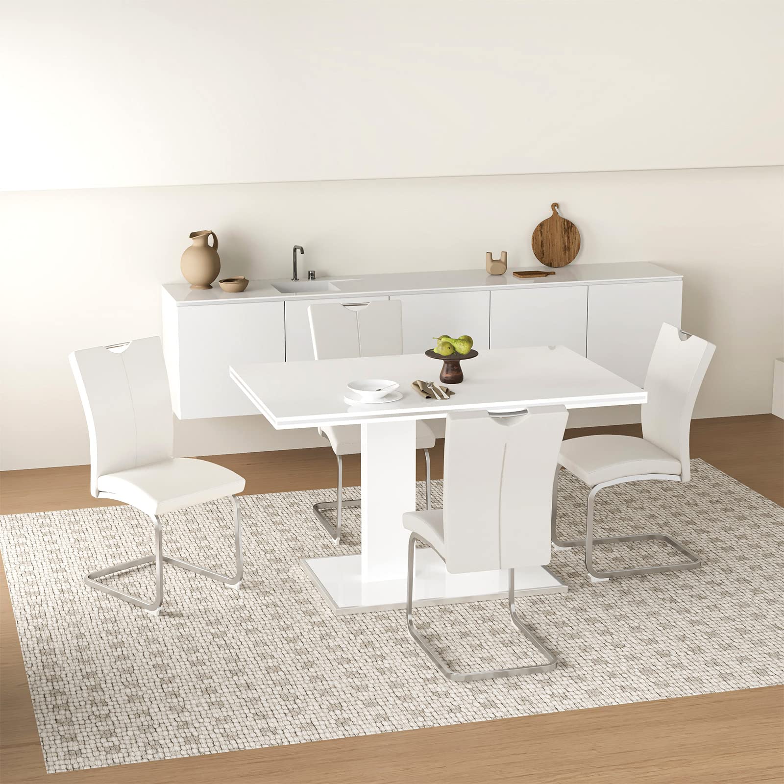 4 Modern Faux Leather Dining Chairs Set - High Back Kitchen Chairs with Electroplated Metal Legs, Armless Design for Dining Room, Kitchen & Living Room | Perfect for Family Gatherings, Dinner Parties & Home Decor