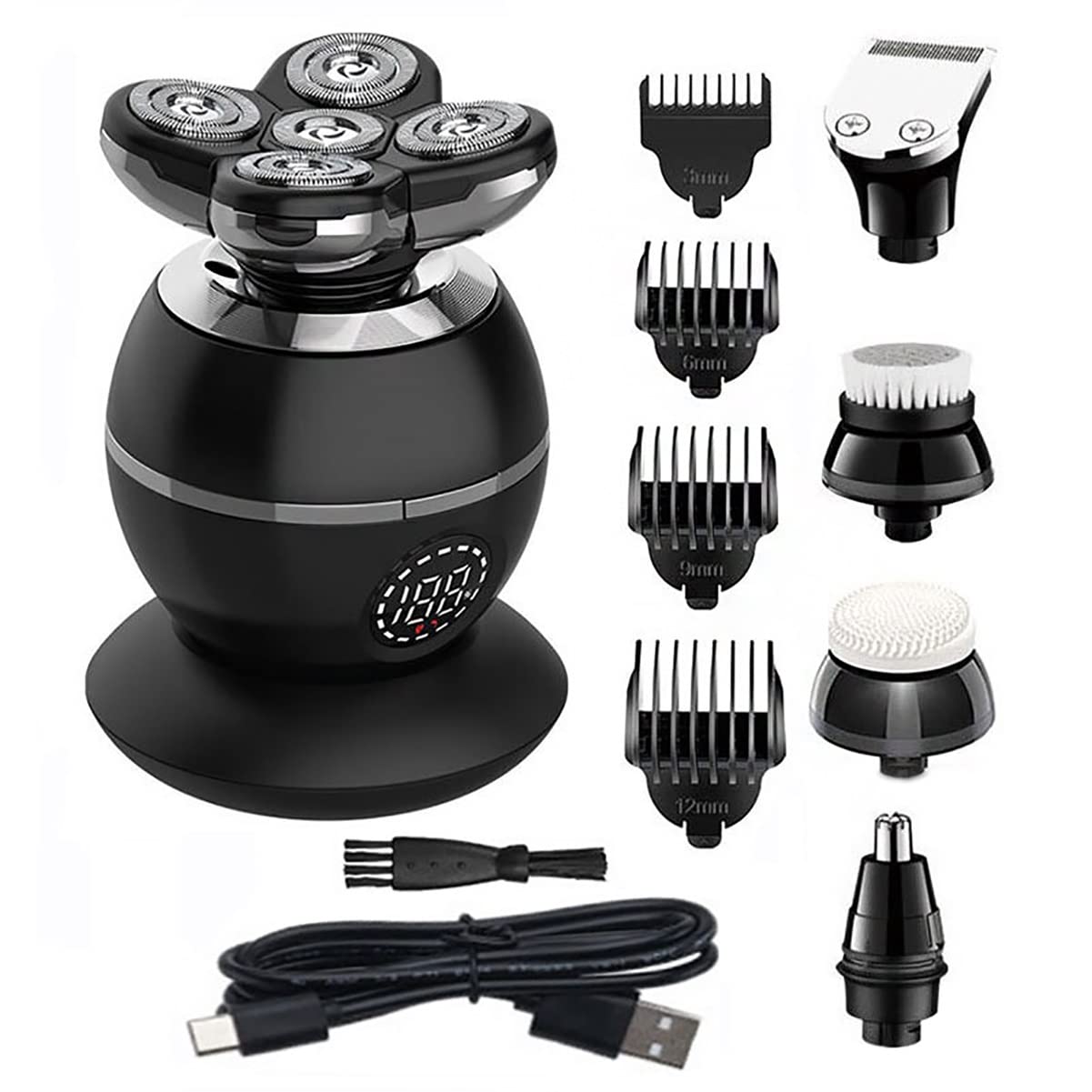 5-Blade Rechargeable Electric Razor for Men - Wet & Dry Beard Trimmer & Bald Head Shaver | Perfect for Travel, Gym & Daily Grooming