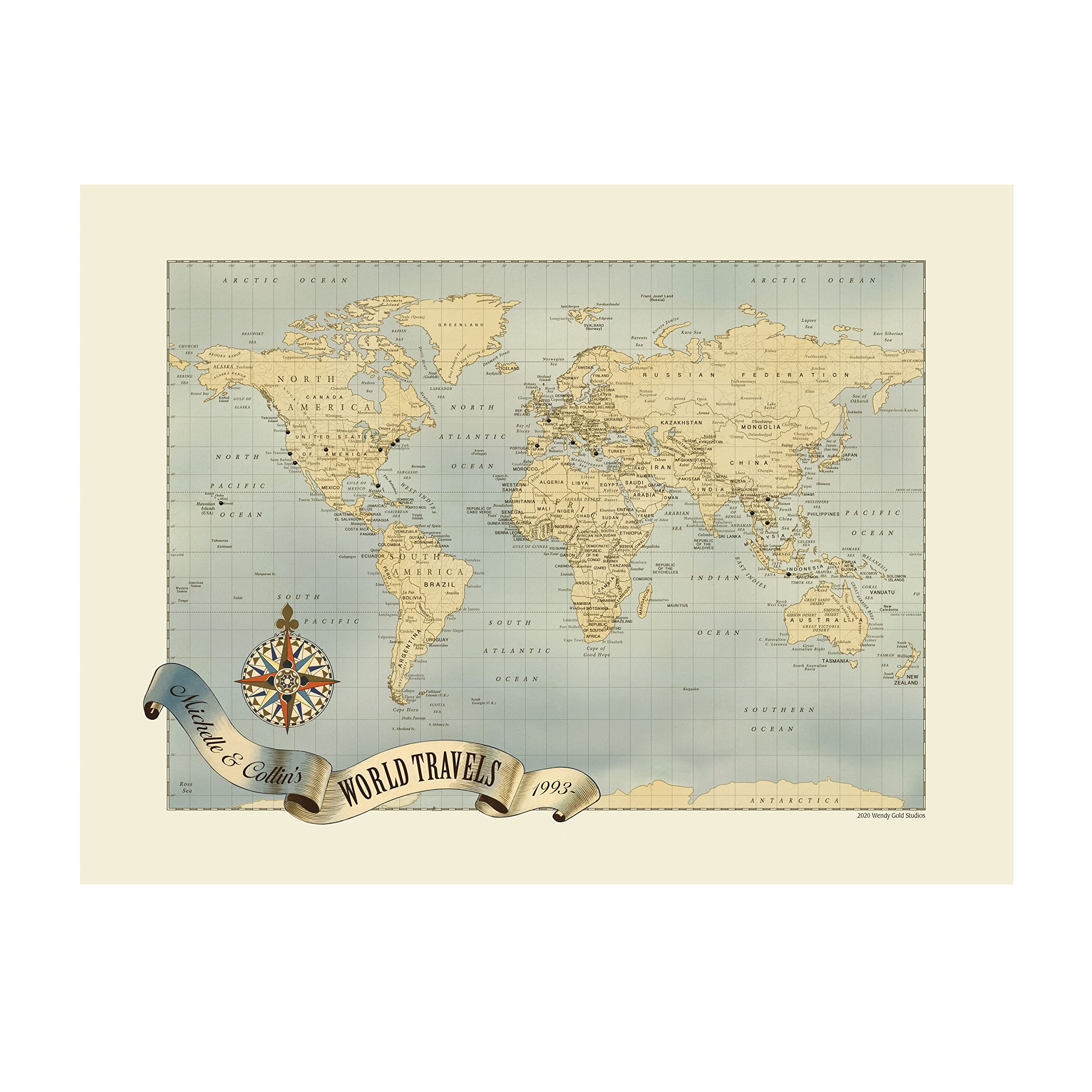 Voyager Personalized World Push Pin Travel Map - Custom Travel Gift for Adventure Lovers | Perfect for Home Decor, Travel Planning & Unique Gifts