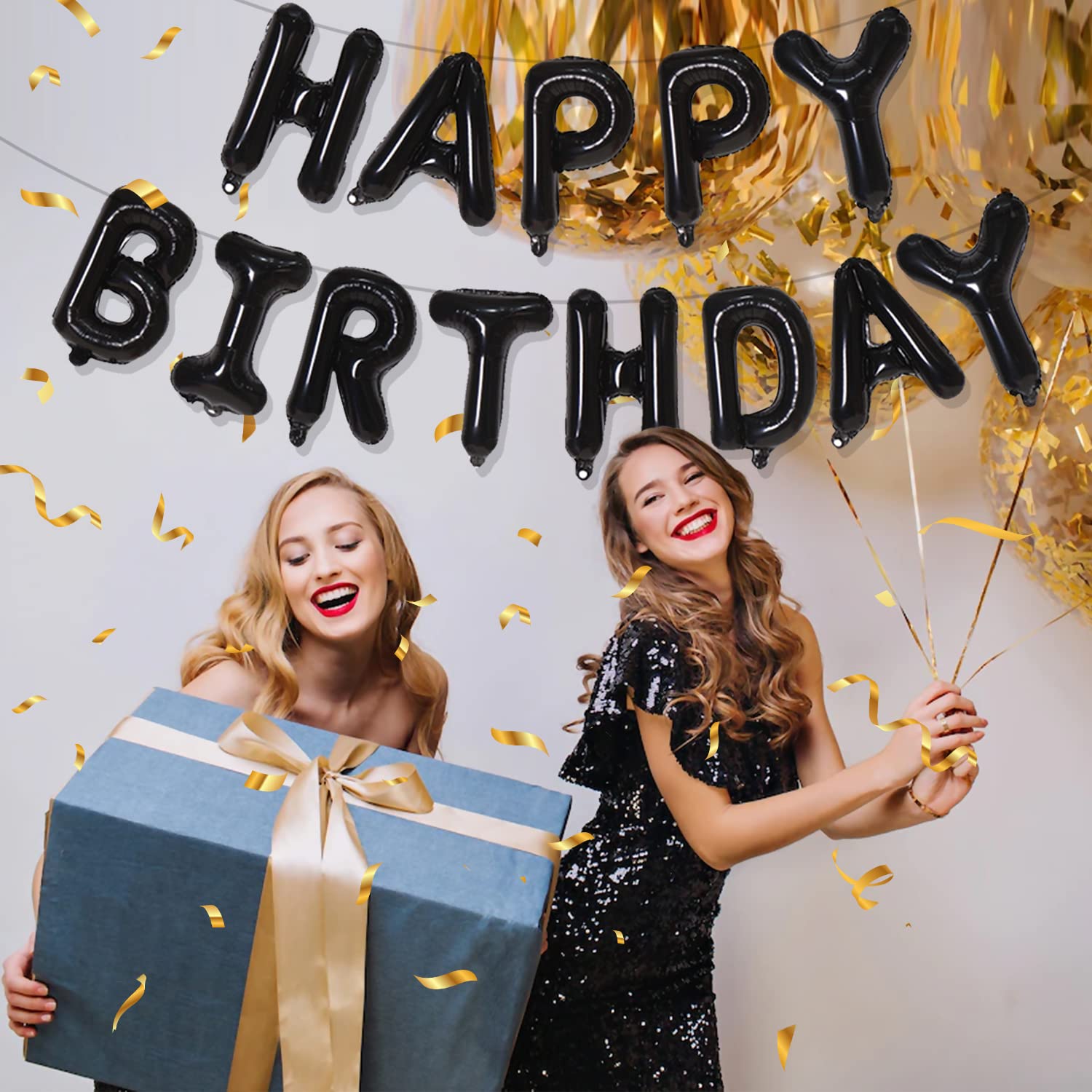 FUNTOOB 16 Inch Black Happy Birthday Balloons Banner - Large Birthday Sign Letter Balloons for Boys, Girls & Adults - Perfect for Birthday Parties, Baby Showers & Anniversary Celebrations