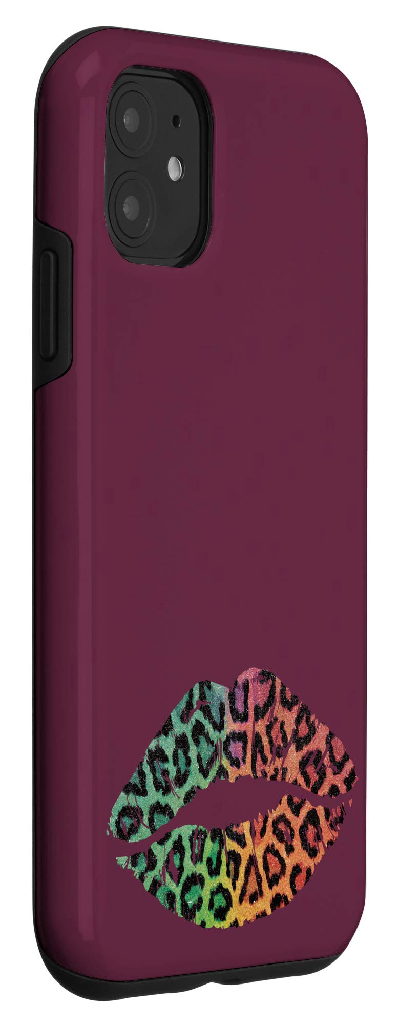 iPhone 11 Case - Red Tie Dye Leopard Print with Lip Kiss Design - Trendy Girly Phone Cover for Women - Perfect for Parties, Dating & Everyday Use