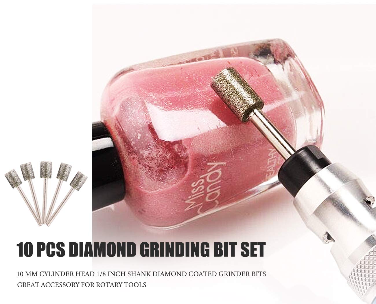 10 PCS Diamond Grinding Bits Set - 10mm Cylinder Head with 1/8