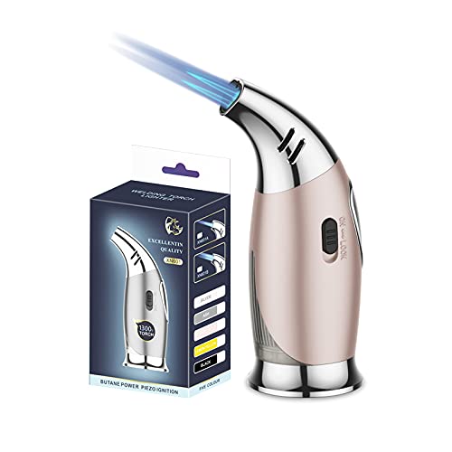 **Triple Jet Flame Butane Torch Lighter - Windproof Refillable Gas Torch with Cigar Punch & Safety Lock for BBQ, Baking, Creme Brulee, Soldering, DIY & More (No Gas Included) - Perfect for Cooking, Crafting & Outdoor Use**