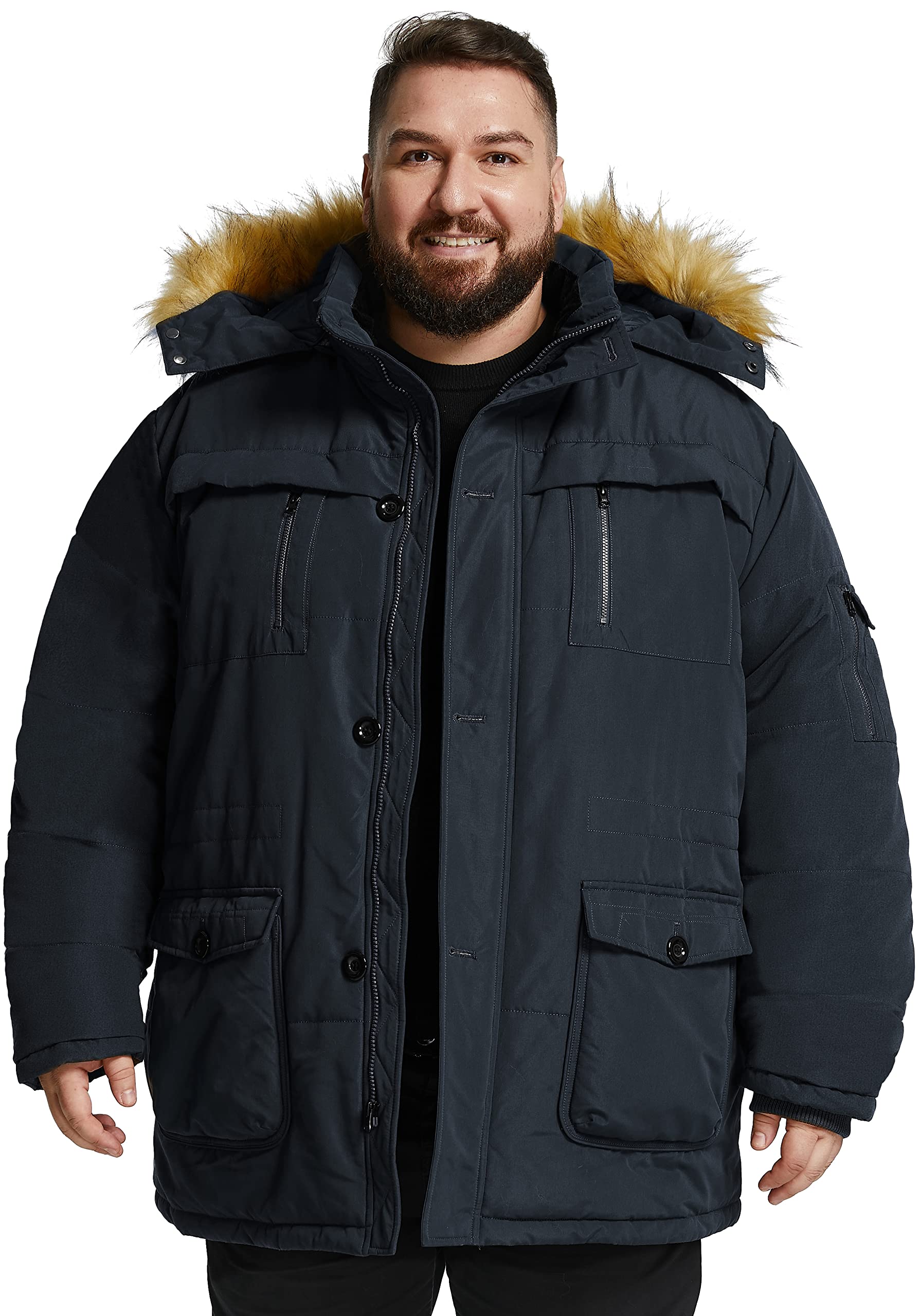 Soularge Men's Big and Tall Winter Warm Heavy Hooded Parka Jacket - Waterproof Cold Weather Coat for Outdoor Activities, Snowboarding, and Hiking