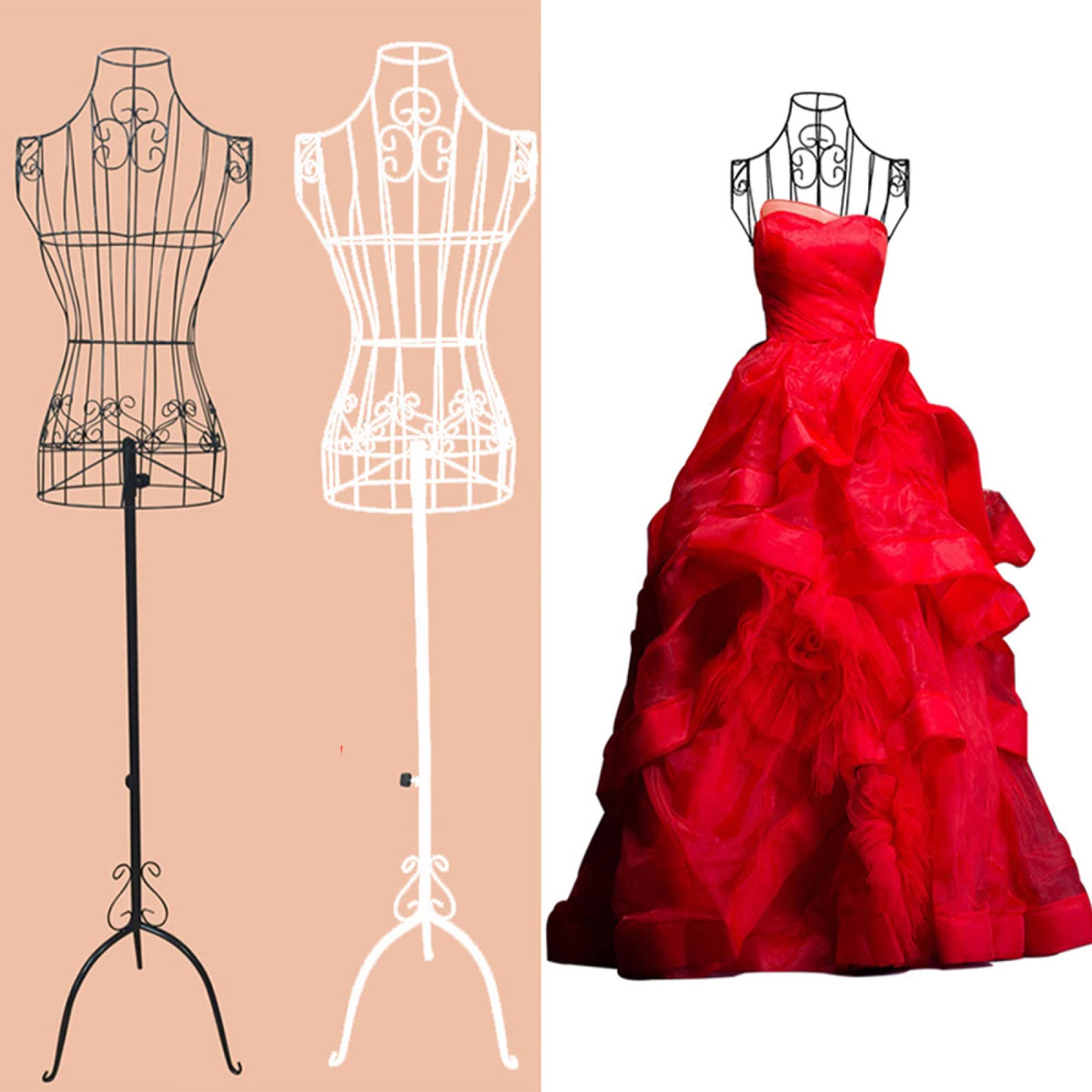 Queiting Adjustable Dress Form Mannequin - Female Dressmaker Dummy with Tripod Stand & Metal Wire Bust for Clothing Display (Black) - Perfect for Tailoring, Fitting, and Fashion Design