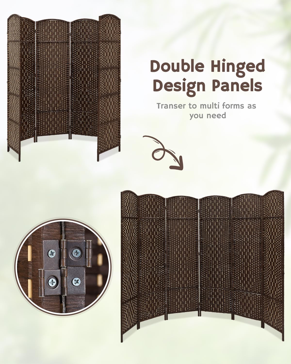 JOSTYLE 6ft Tall Extra Wide Folding Room Divider Privacy Screen - Diamond Double-Weave Freestanding Partition for Home Office, Bedroom & Living Room (Brown, 6-Panel) - Perfect for Creating Private Spaces in Open Areas