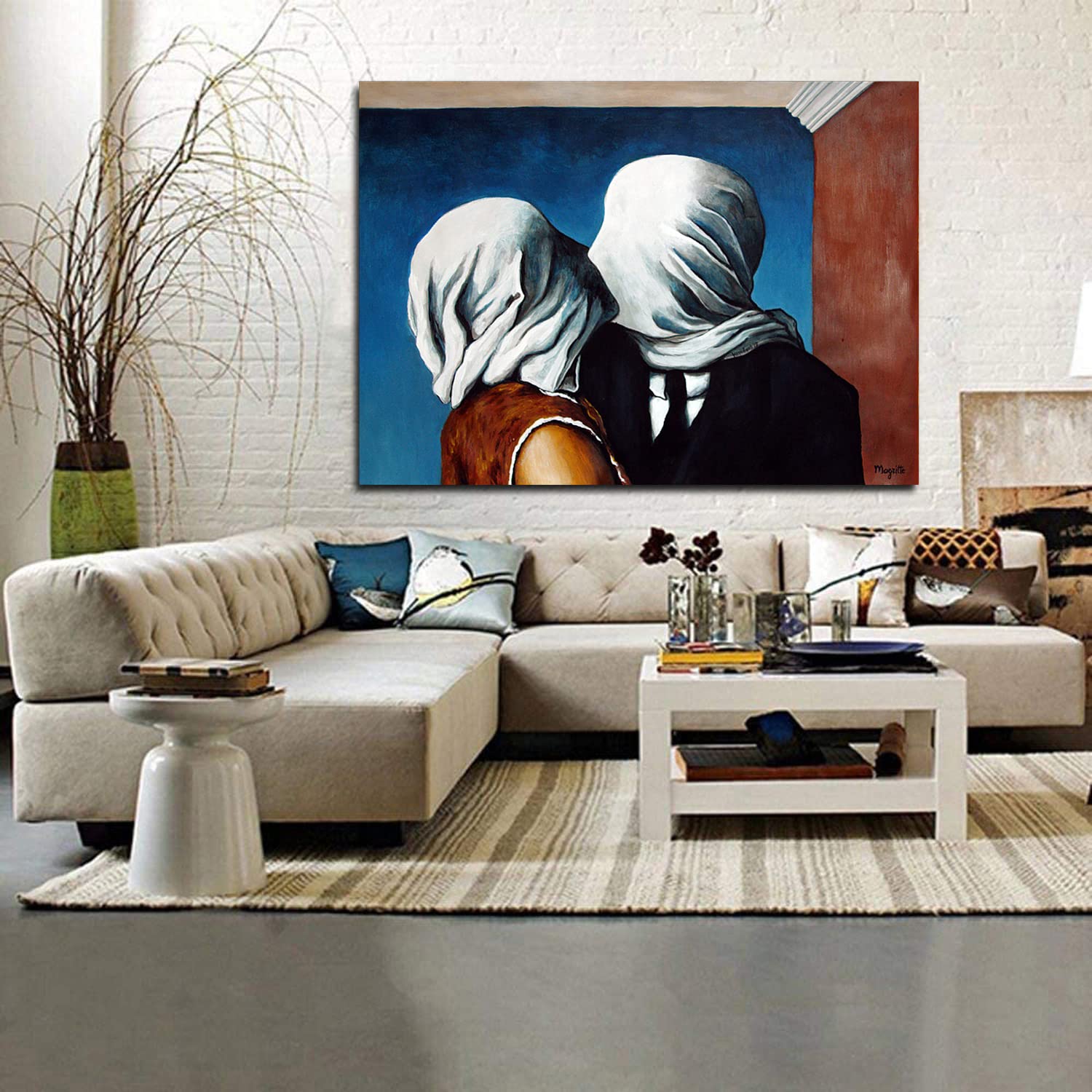 Rene Magritte The Lovers Framed Canvas Art Print - Surrealism Wall Decor for Home, Office & Bedroom - Ready to Hang - Perfect for Modern Living Rooms & Art Galleries