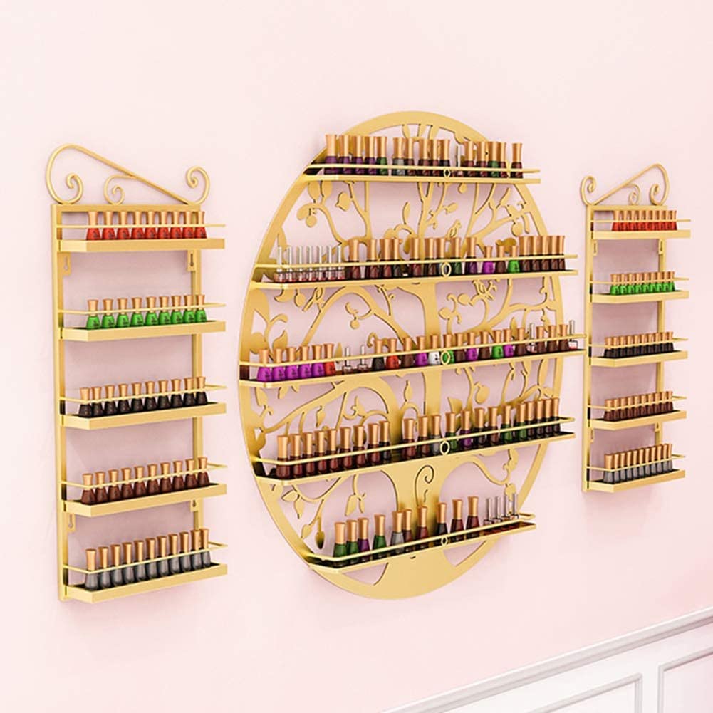 5-Tier Wall Mounted Essential Oils & Nail Polish Organizer Rack - Gold Cosmetic Display Stand Holds 145 Bottles (80cm) - Perfect for Salon, Spa & Home Bathroom Storage Organization