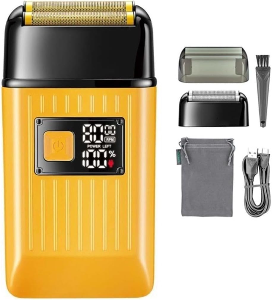Professional Electric Shaver for Bald Men - Waterproof Rechargeable Foil Shaver with Beard Trimmer, Cordless Shaving Machine (Yellow) - Perfect for Travel, Gym & Daily Grooming