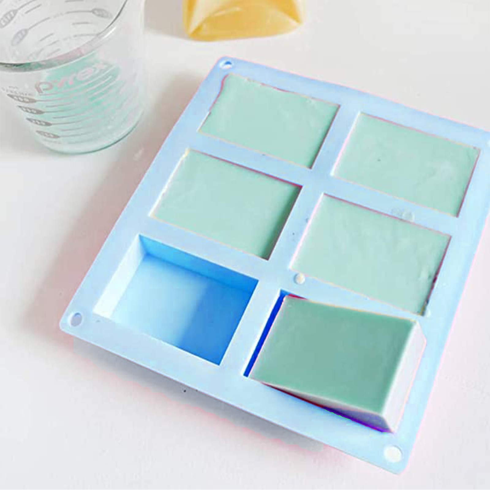 Premium 6-Cavity Silicone Soap Molds Set of 3 (Blue, Purple, Pink) - DIY Craft Soap, Cake, Chocolate & Ice Cube Tray for Home Baking, Candy Making & Party Decorations