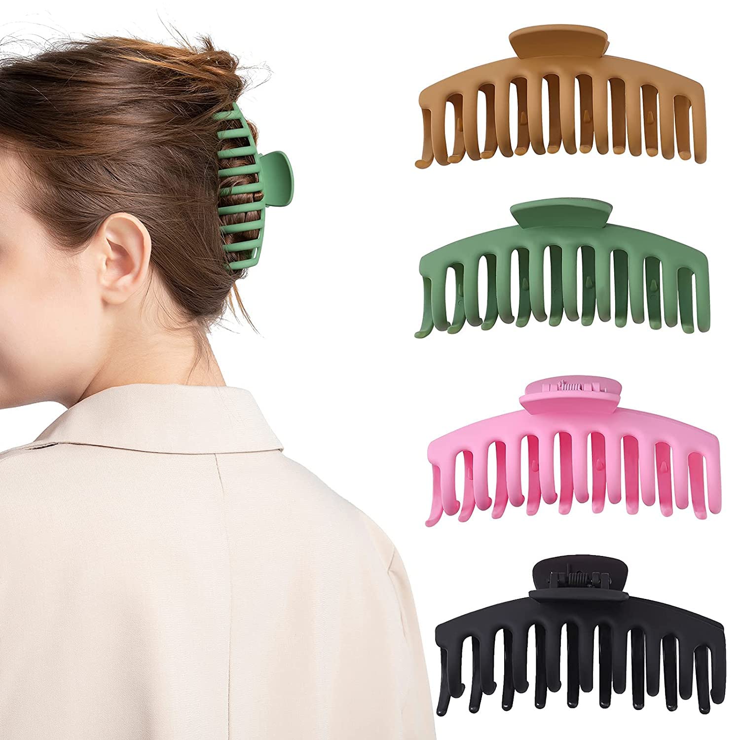 Bakefy Large Hair Claw Clips for Women - 3 Pack Extra Strong Banana Clips for Thick Hair, Matte Butterfly Hair Accessories for Girls - Perfect for Ponytails, Buns and Everyday Hairstyles