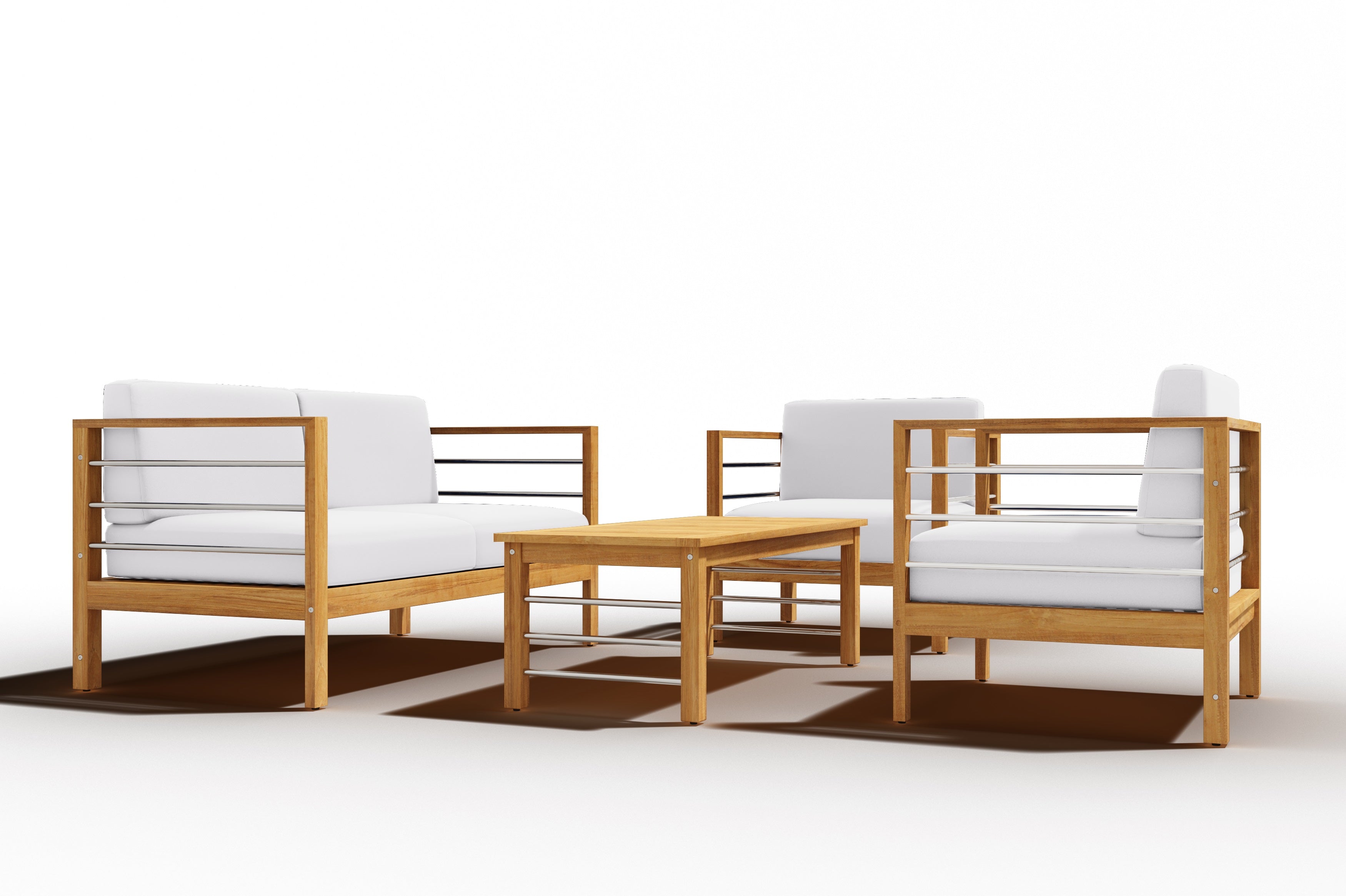 Leon 4-Piece Teak Outdoor Patio Deep Seating Set with Sunbrella White Cushions - Durable All-Weather Furniture for Backyard, Poolside & Garden Relaxation