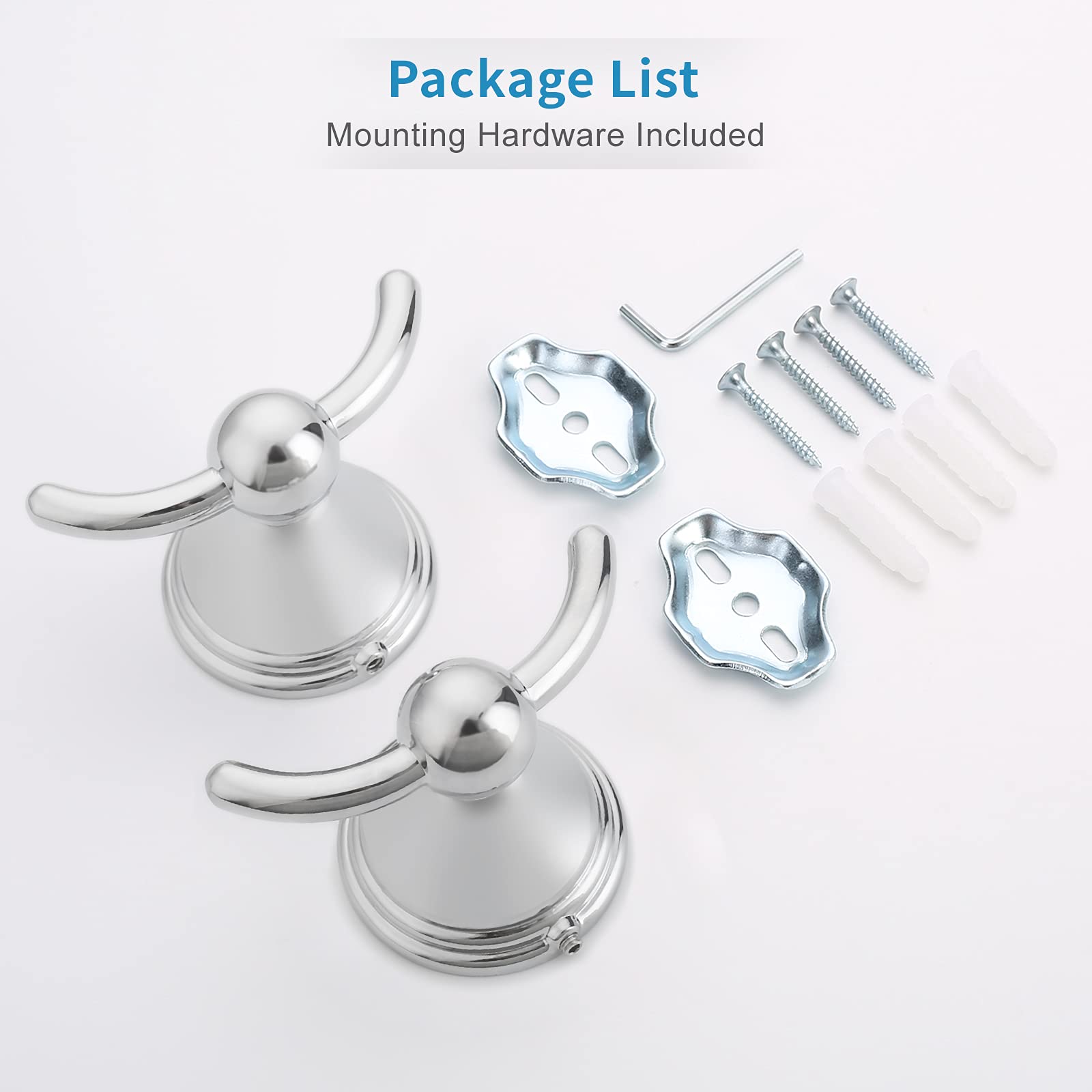 Polished Chrome Bathroom Towel Hooks - 2 Pack Wall Mounted Robe & Towel Hangers for Shower, Spa, and Home Decor - Durable Traditional Style Hooks for Hanging Bath Towels, Robes, and Accessories