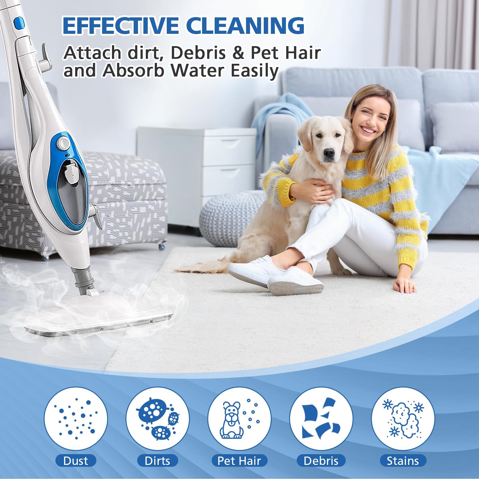 LINNIW 6 Pack Replacement Steam Mop Pads for PurSteam ThermaPro 10-in-1 - Super Absorbent Microfiber Cleaning Cloths for Floors, Tiles & Hardwood - Perfect for Kitchen, Bathroom & Pet Hair Removal