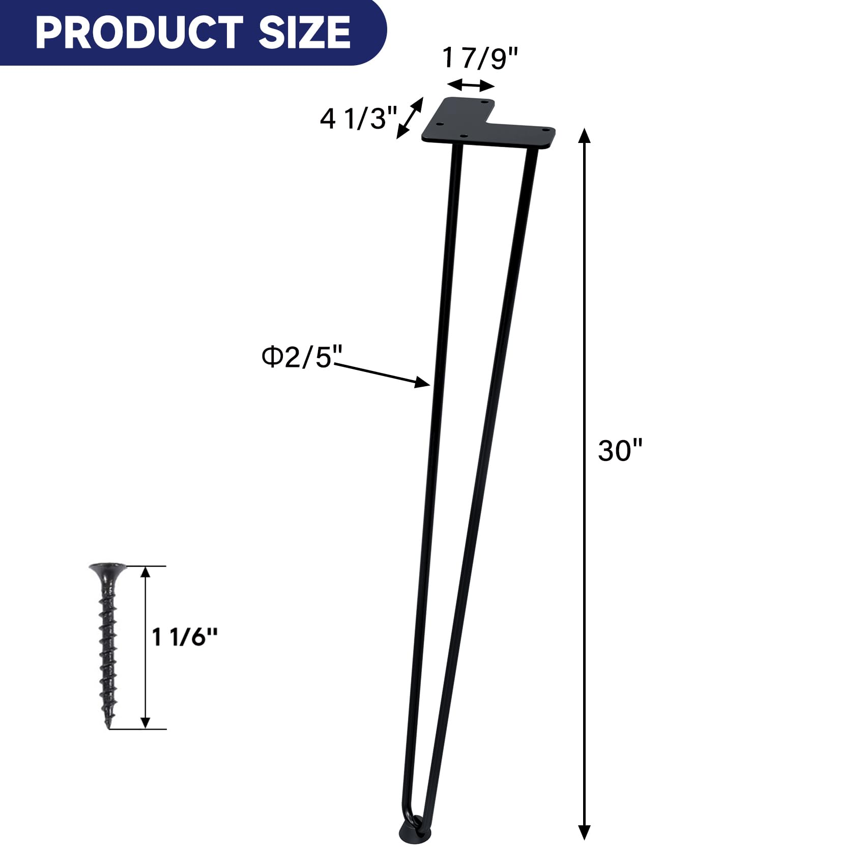 TENGCHANG 30 Inch Hairpin Table Legs - Set of 4 Black Metal Desk Legs for Dining Table, Workbench, Coffee Table & DIY Furniture Projects - Heavy Duty Solid Steel Bar Legs for Modern Home & Office Decor