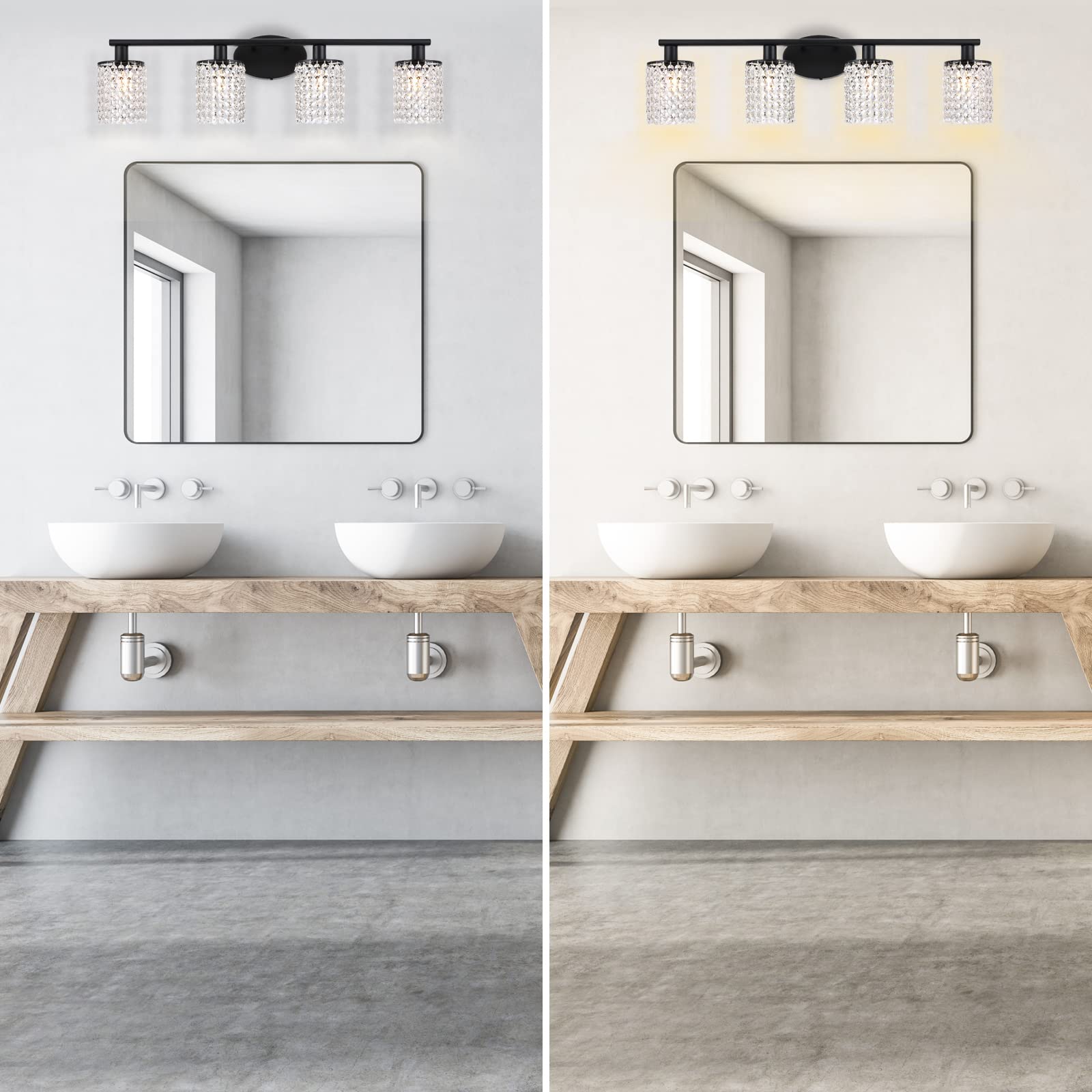 Modern Black Vanity Light 4-Light Crystal Bathroom Fixture for Mirror - Perfect for Bathroom Makeup & Grooming
