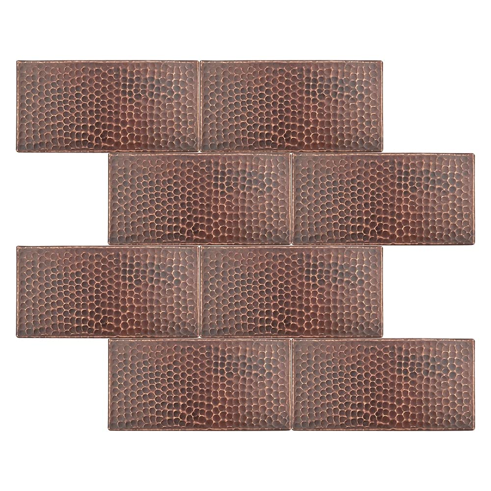 4x8 Inch Hammered Copper Tile - Pack of 8 | Premium Decorative Metal Wall Tiles for Kitchen Backsplash, Bathroom Accent & Fireplace Surround | Rustic Home Decor