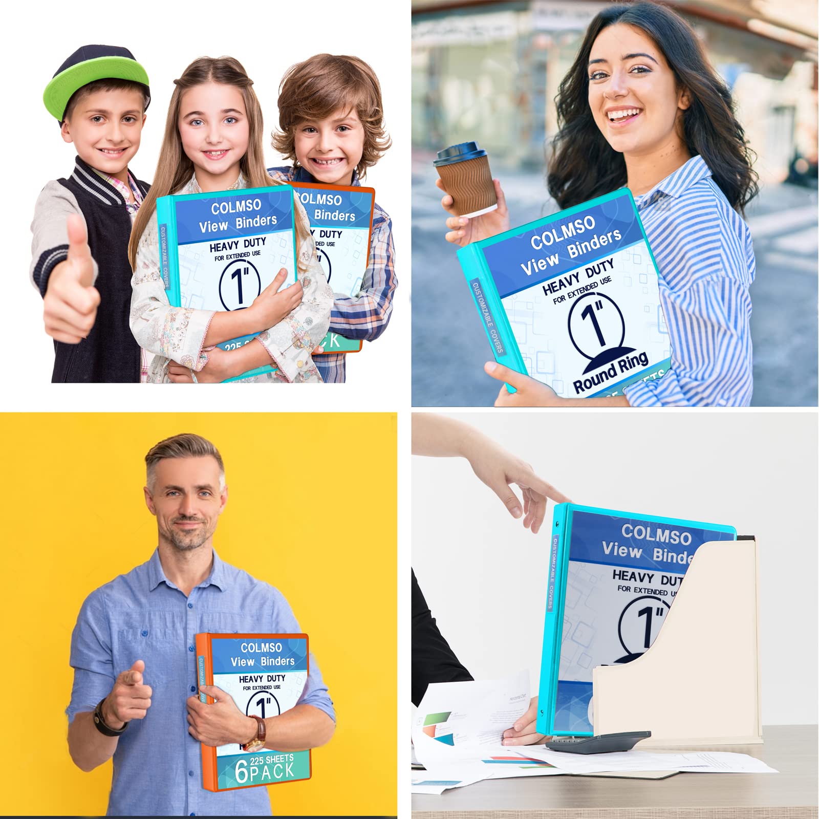 3 Ring Binders 1.5 Inch - Customizable Clear View Round Ring Binders for School, Home & Office - 4 Pack (Pink, Blue, Gray, Orange) - Perfect for Organizing Documents, Presentations & School Projects