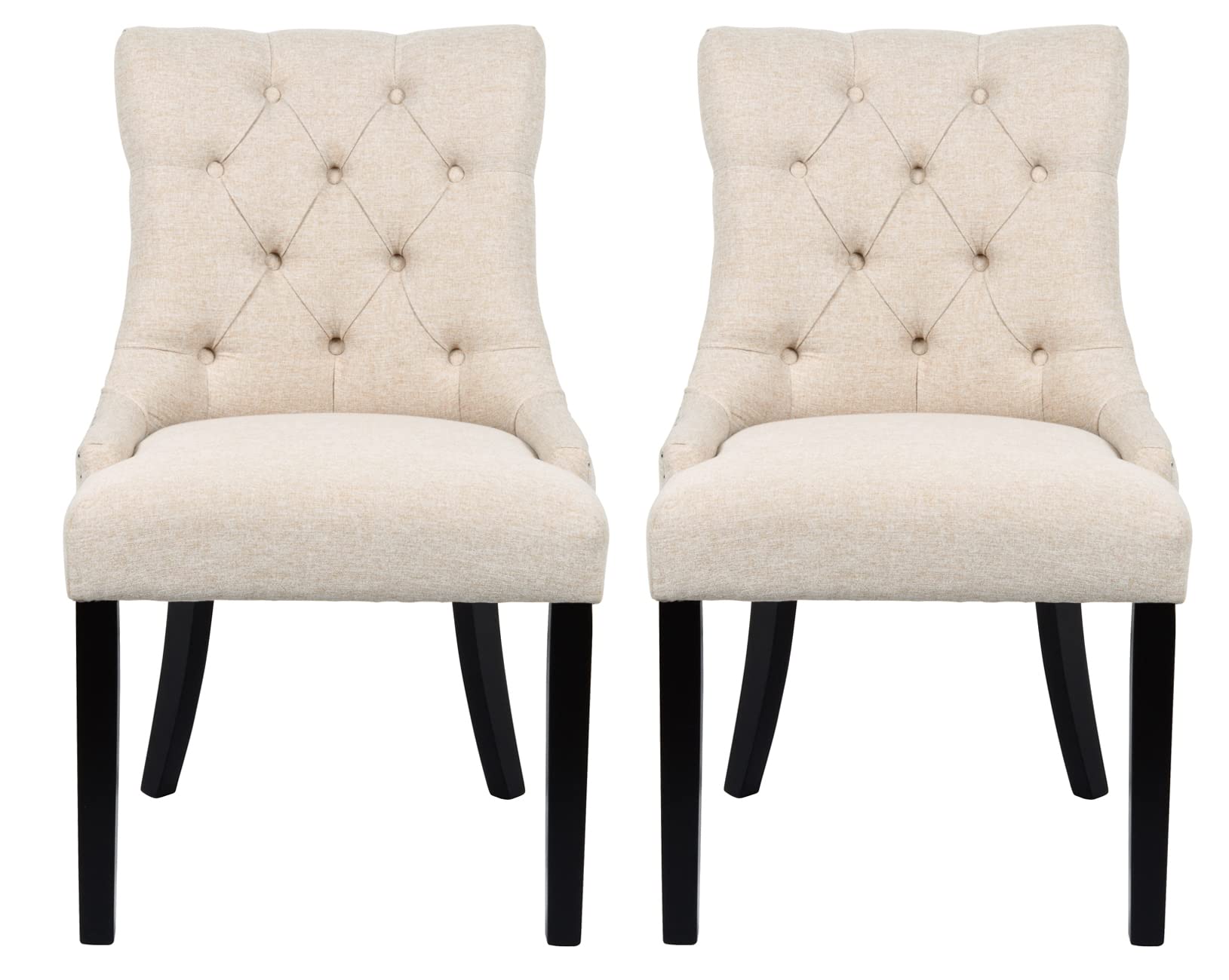 Modern Cream Fabric Tufted Dining Chairs Set of 2 - Upholstered Kitchen Chairs with Black Wood Legs for Dining Room & Living Room Accent | Comfortable Seating for Family Meals & Cozy Gatherings