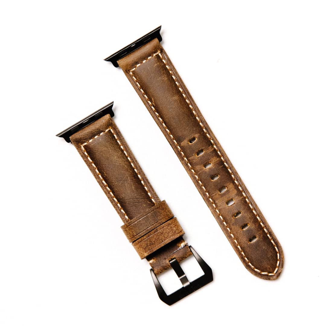 Premium Bullstrap Men's Full-Grain Italian Leather Watch Band - Compatible with Apple Watch Series 1/2/3/4/5/6/7/8 - Luxury Replacement Strap for Business, Casual & Formal Occasions
