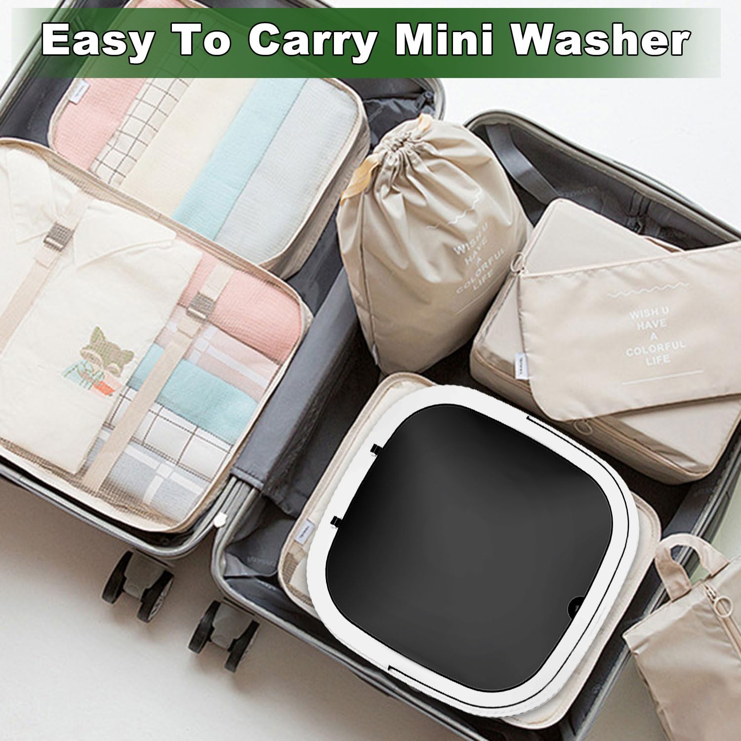 Mini Portable Washing Machine 16L with Spin Dryer - Foldable Travel Washer for Camping, RV, Dorms & Apartments | Green Compact Laundry Solution