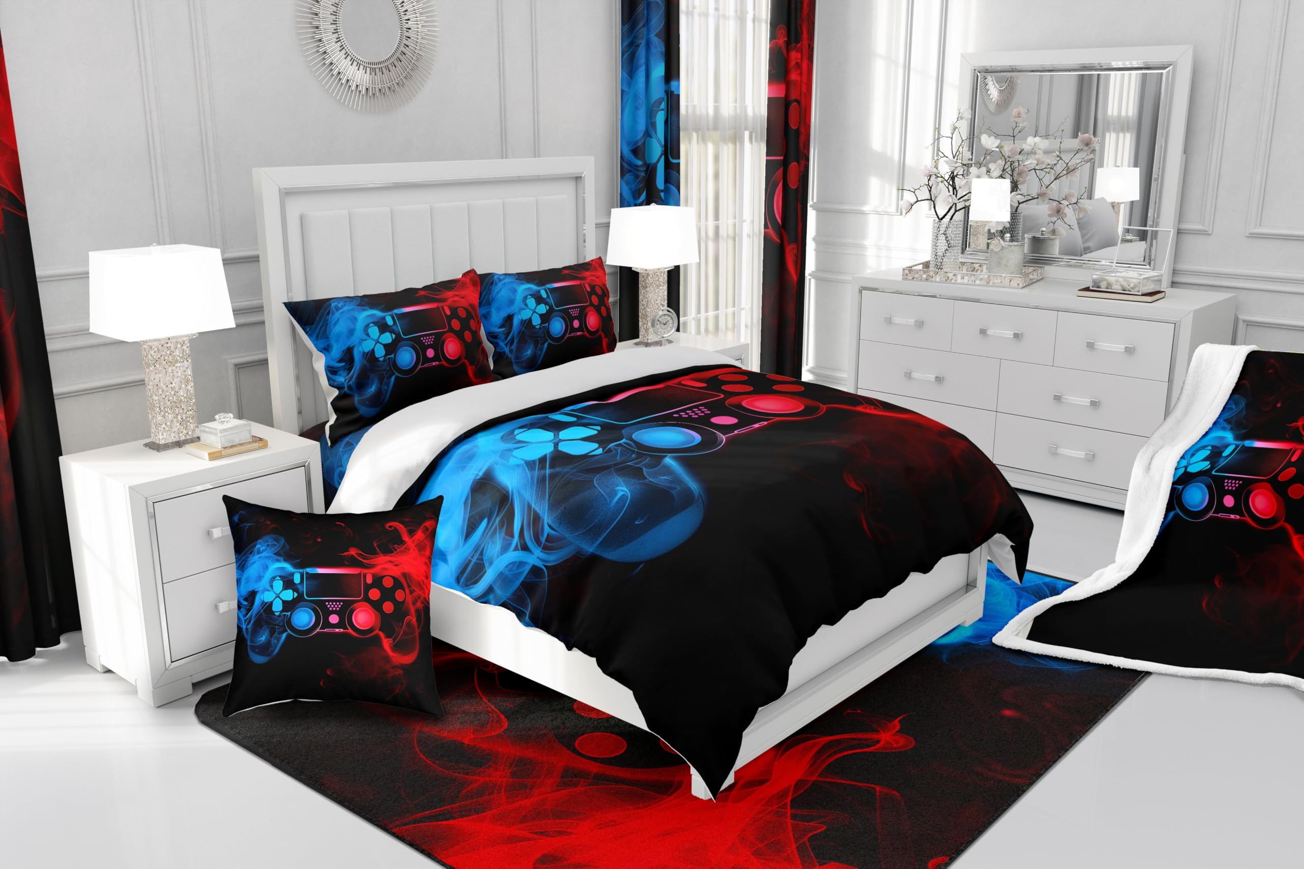 Erosebridal Twin Comforter Set for Boys - Gaming Bedding Set with Red & Blue Design - Kids & Toddler Bedroom Decor - Perfect for Gamer Room, Teen Bedroom, and Sleepovers (60x86 Inches)