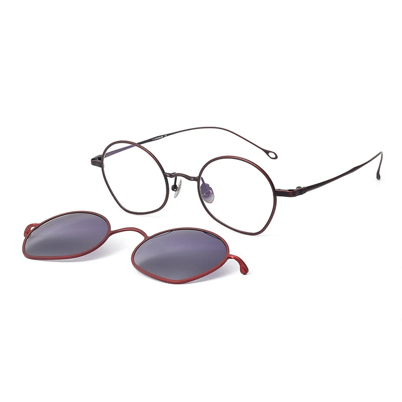 Aror Unisex Full Rim Oval Titanium Eyeglasses with Clip-On Sunglasses - Lightweight & Durable Frame for Men & Women - Perfect for Driving, Reading & Outdoor Activities