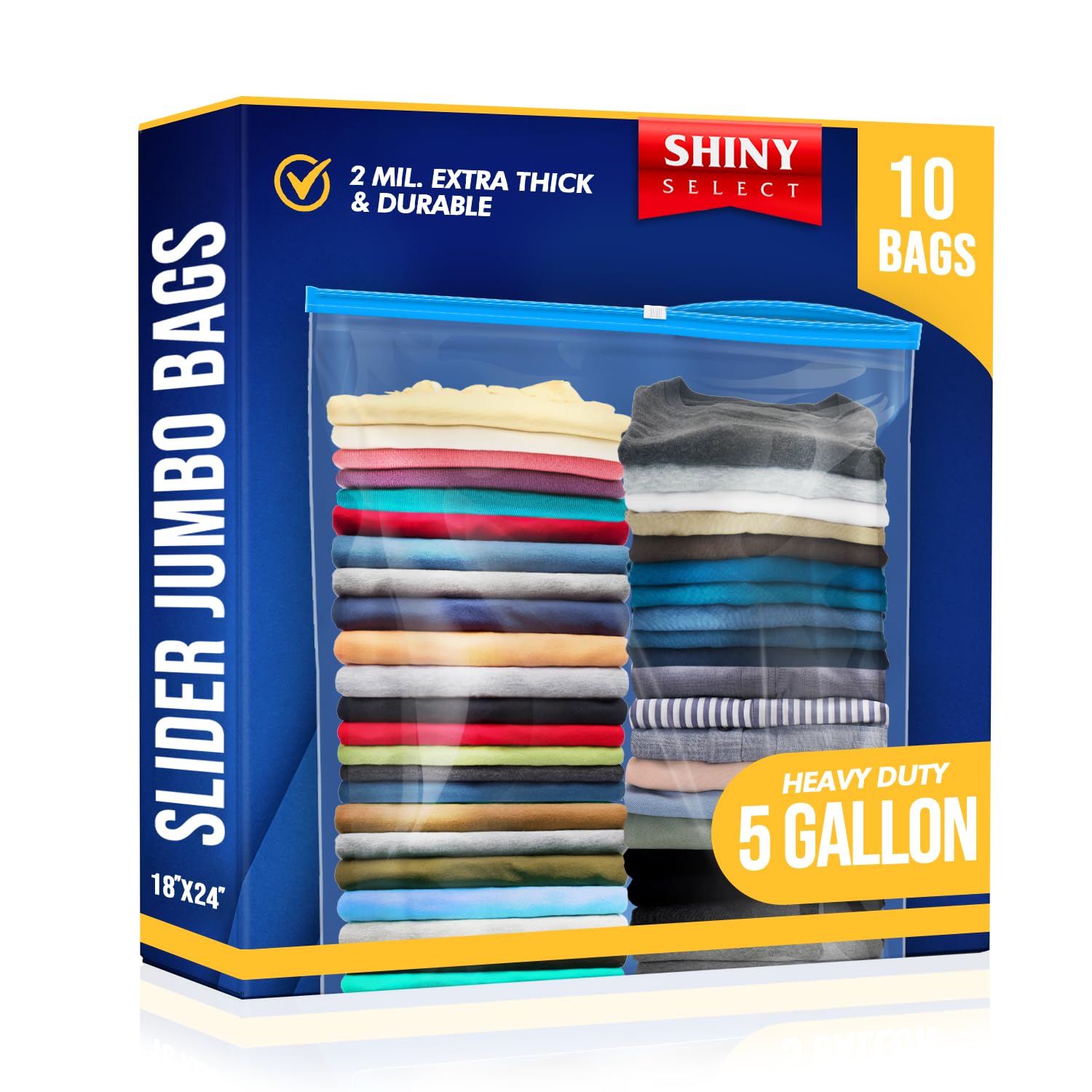 5 Gallon Jumbo Slider Storage Bags - 18x24 Inch Extra Large Clear Plastic Bags (10 Pack) - 2 Mil Thick Resealable for Home Organization, Travel, Seasonal Clothes & Baby Essentials - Perfect for Kitchen Storage, Luggage Packing & Closet Organization