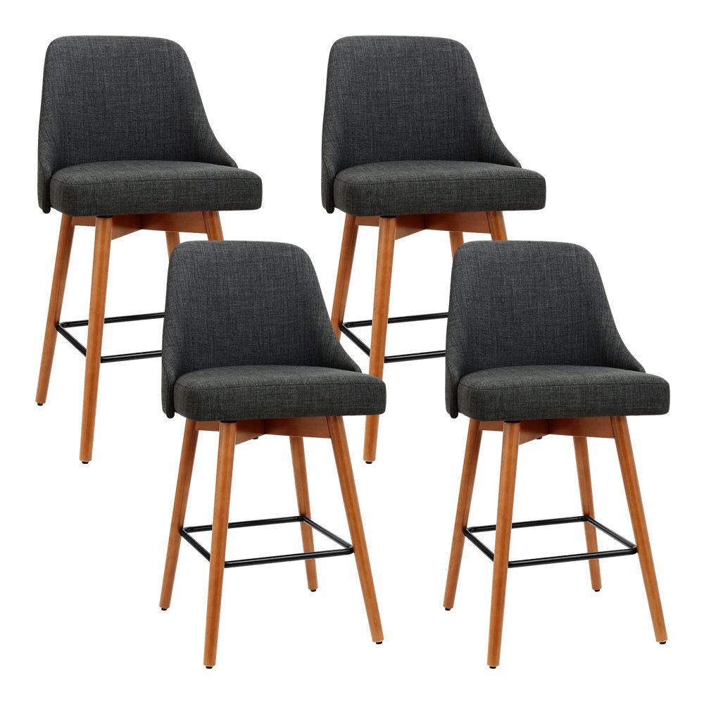 4 Bar Stools with Swivel Seats - Wooden Bar Height Stools in Charcoal Finish - Perfect for Kitchen Islands, Breakfast Bars, and Home Bars