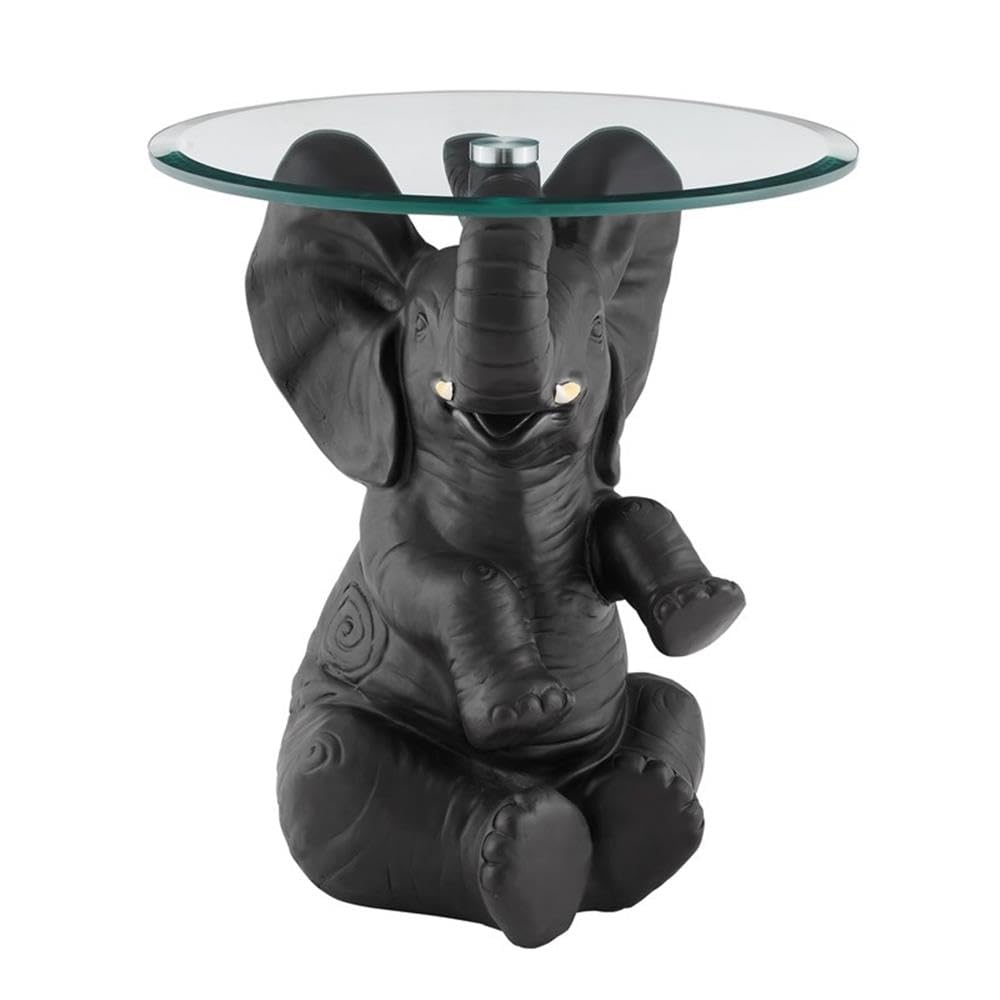 Pemberly Row Transitional Elephant Glass Top Accent Table - Dark Gray End Table for Living Room, Bedroom & Office Decor