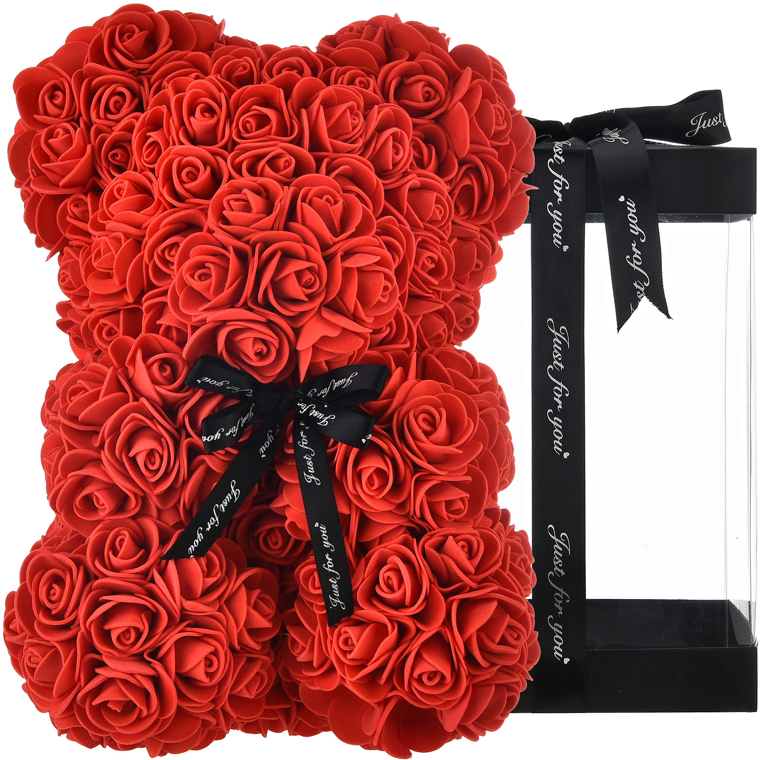 Rose Bear Gift Set in Red Box - Perfect Valentine's Day, Birthday, Wedding & Anniversary Present for Her | Romantic Teddy Bear with Roses for Girlfriend, Wife, Mom & Teen Girls | Bridal Shower, Mother's Day & Special Occasion Gift Idea