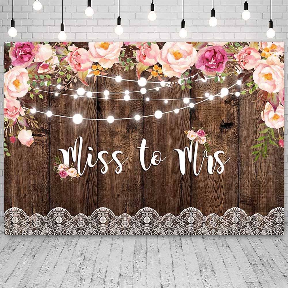 10x7ft Miss to Mrs Backdrop - Brown Wood Photography Background with Pink Floral Design for Bridal Shower, Engagement Party & Wedding Decorations | Perfect for Bride-to-Be Photos, Wedding Banners & Party Props