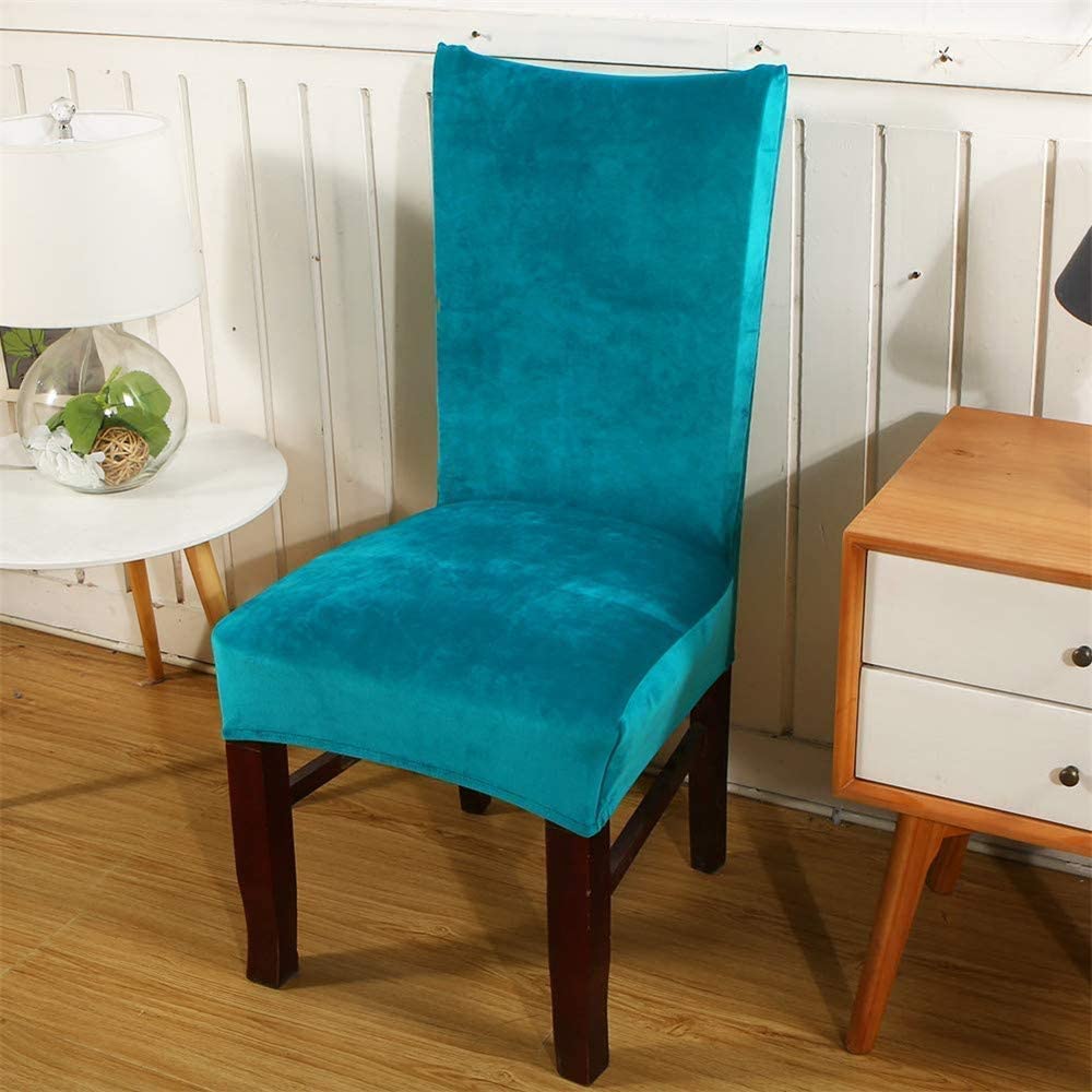 Luxury Velvet Stretch Dining Chair Covers - Washable & Removable Slipcovers for Dining Room, Kitchen, Hotel - Peacock Blue (Set of 6) | Perfect for Home Decor, Restaurant Seating & Event Furniture Protection