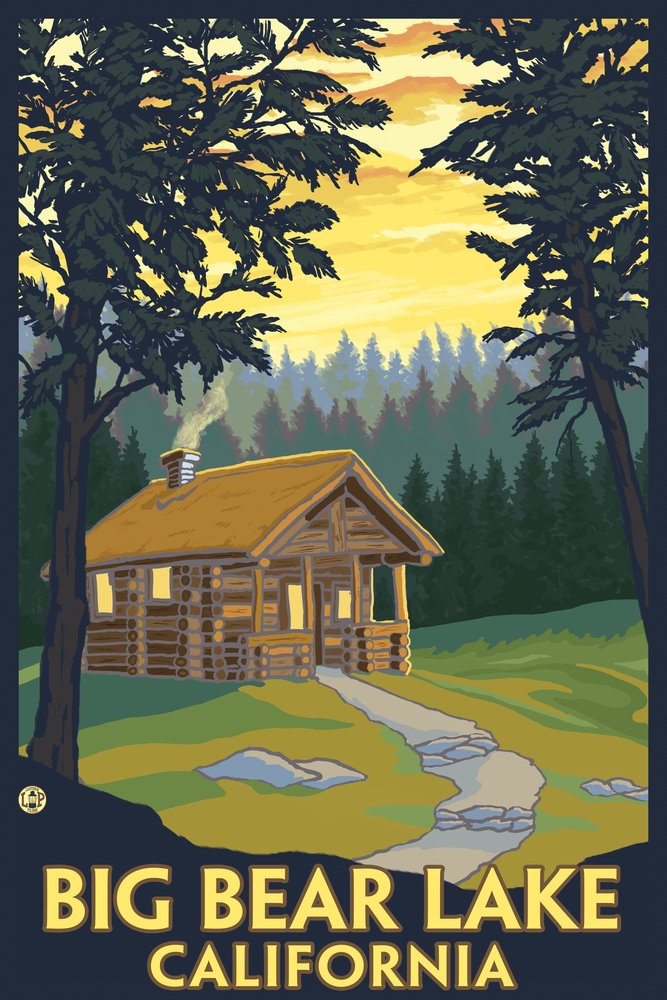 Big Bear Lake California Cabin in the Woods 46167 - 24x36 Signed Art Print, Wall Decor Poster for Living Room, Bedroom & Office