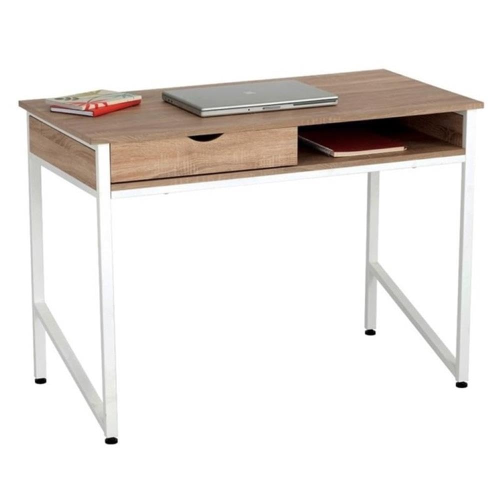 Modern White & Beech Home Office Computer Desk - Ergonomic Writing Workstation for Remote Work & Study | Perfect for Small Spaces & Minimalist Decor