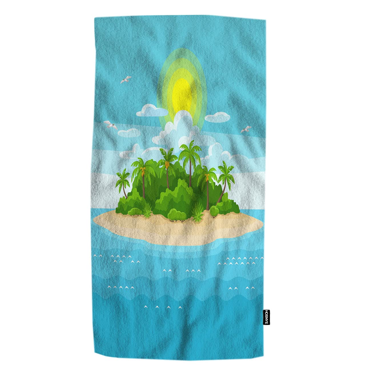 HOSNYE Tropical Island Hand Towel - Soft Absorbent Bath Towel with Ocean and Palm Tree Design for Beach, Kitchen, Spa, Gym, Yoga & Face - Perfect for Vacation, Home Decor, and Gift Giving